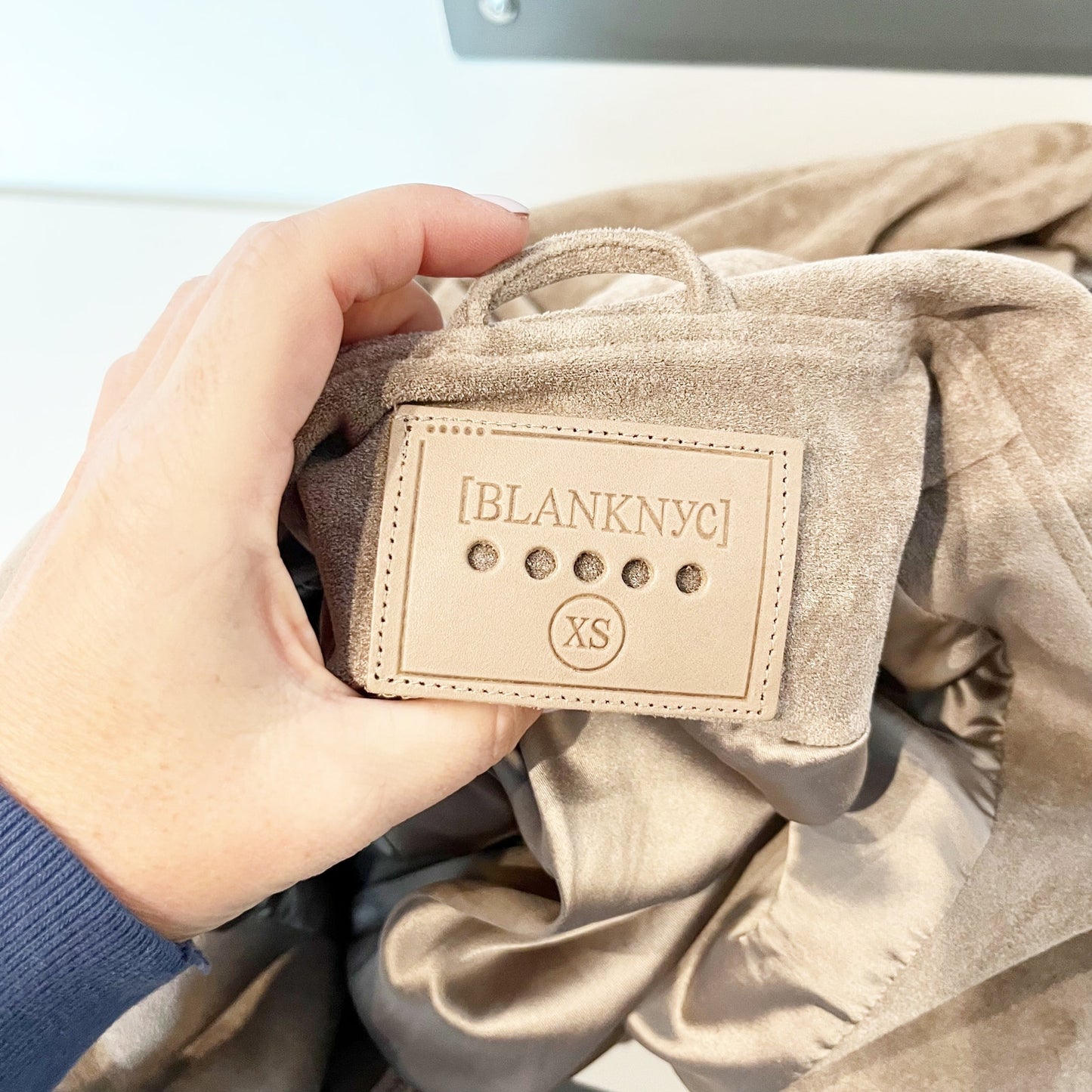 Blank NYC Faux Suede Long Sleeve Moto Jacket Tan Beige XS