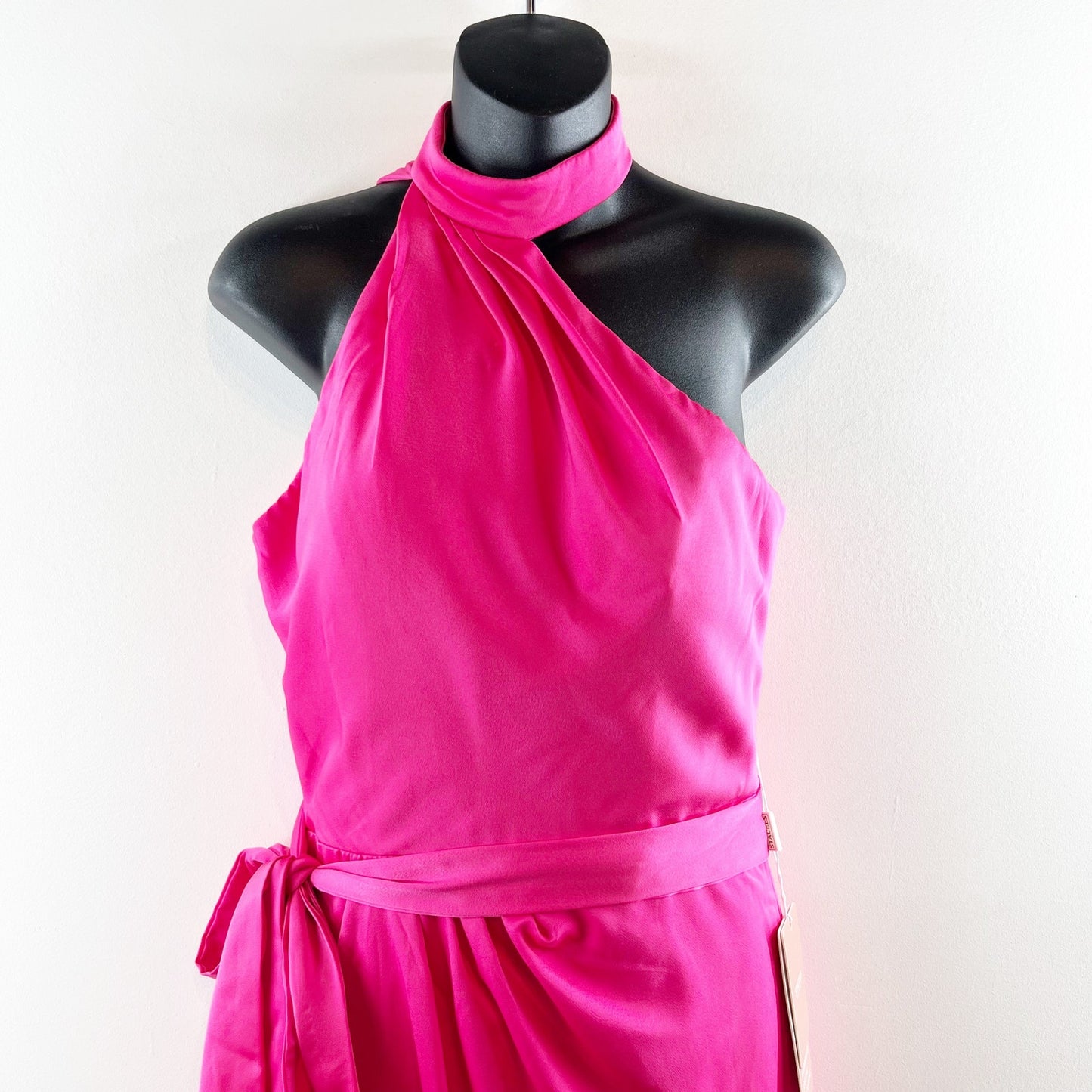 Stacees Asymmetrical Choker Belted One Shoulder Maxi Dress Gown Pink 6
