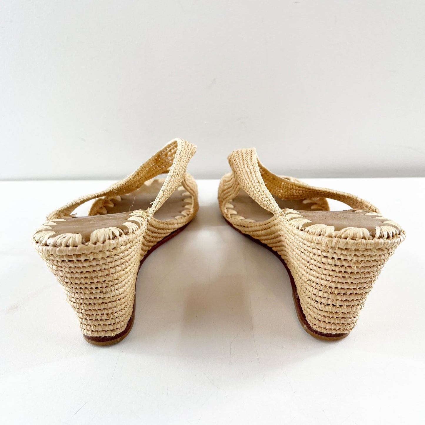 Carrie Forbes Raffia Slide Open Toe Wedge Heel Sandals Natural Tan 39 / 9