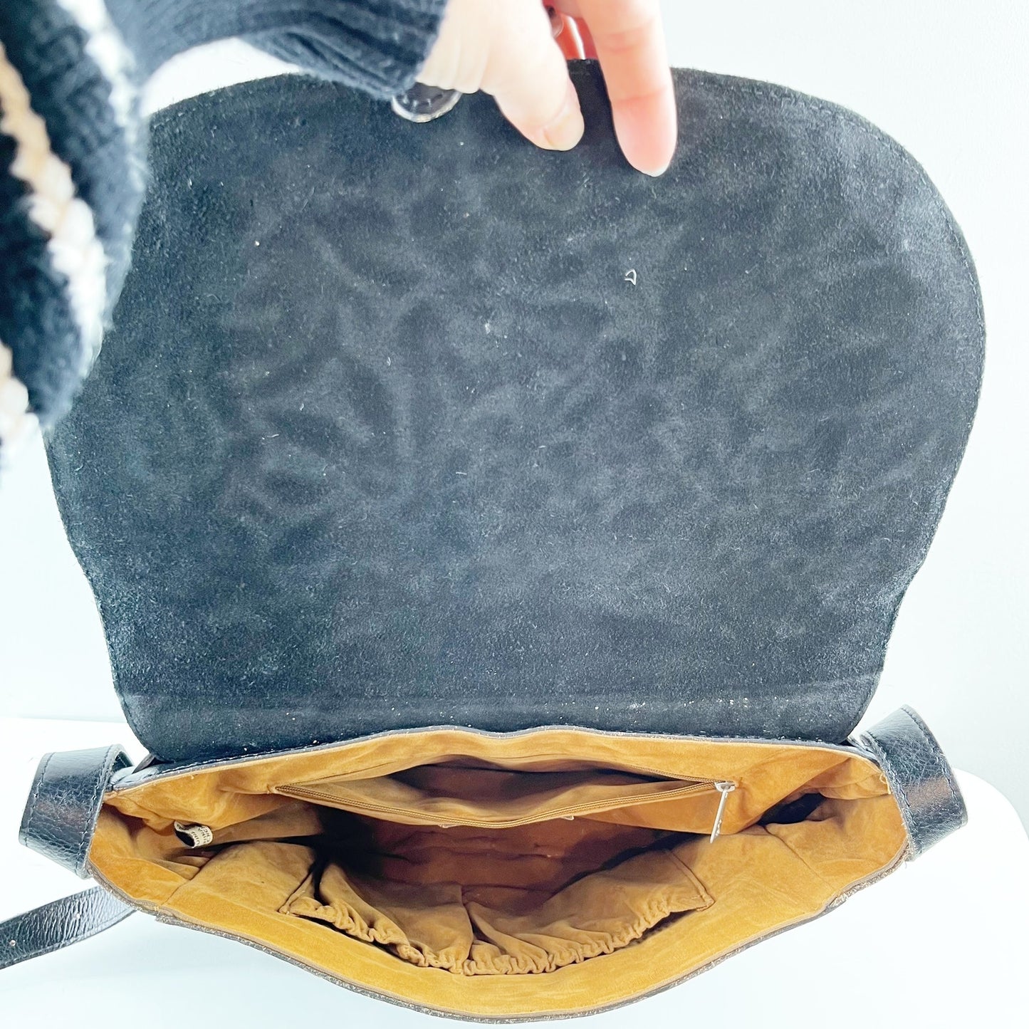 Patricia Nash Rosolino Leather Tooled Floral Flap Crossbody Bag Black