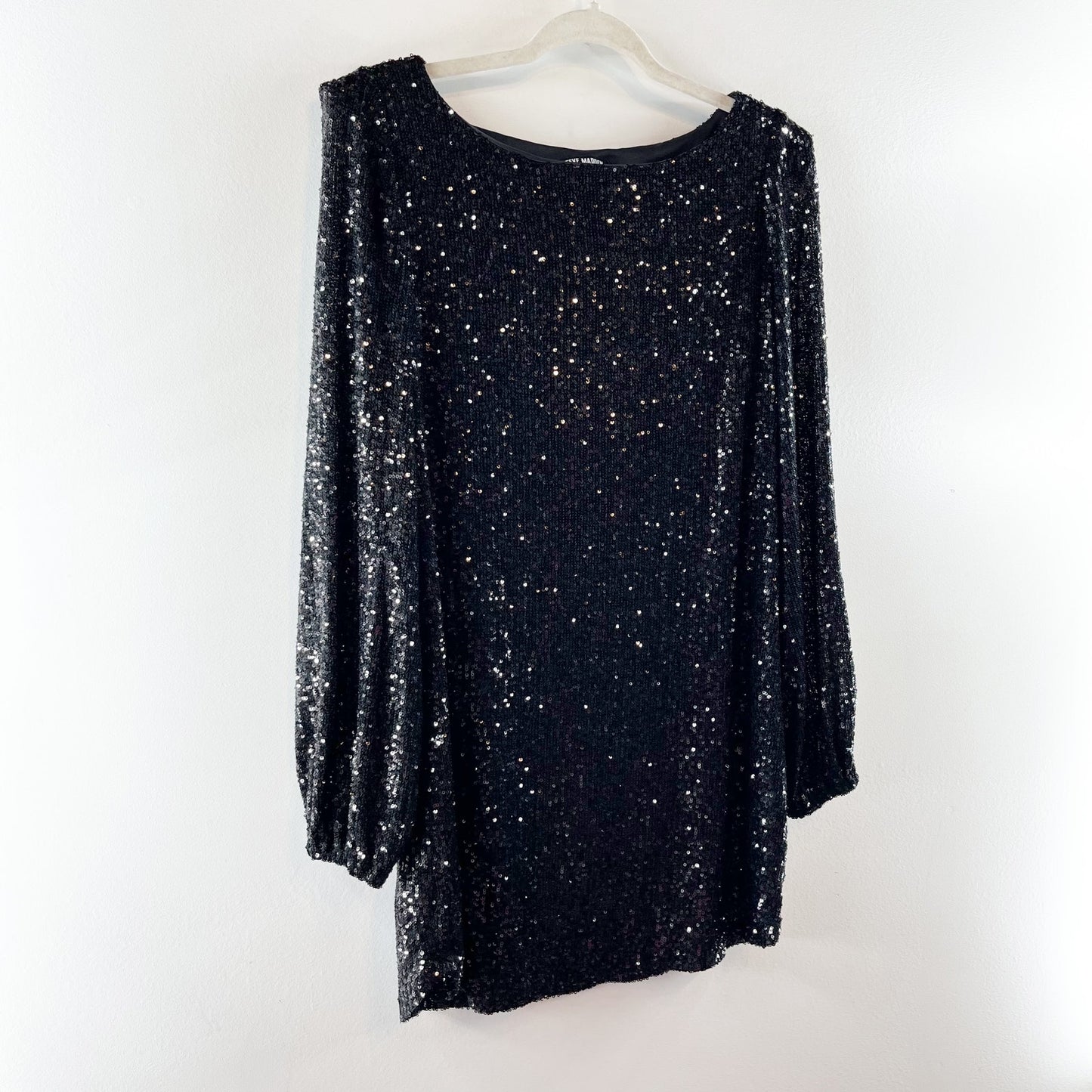 Steve Madden Delorean Long Sleeve Sequin Mini Dress Black Medium