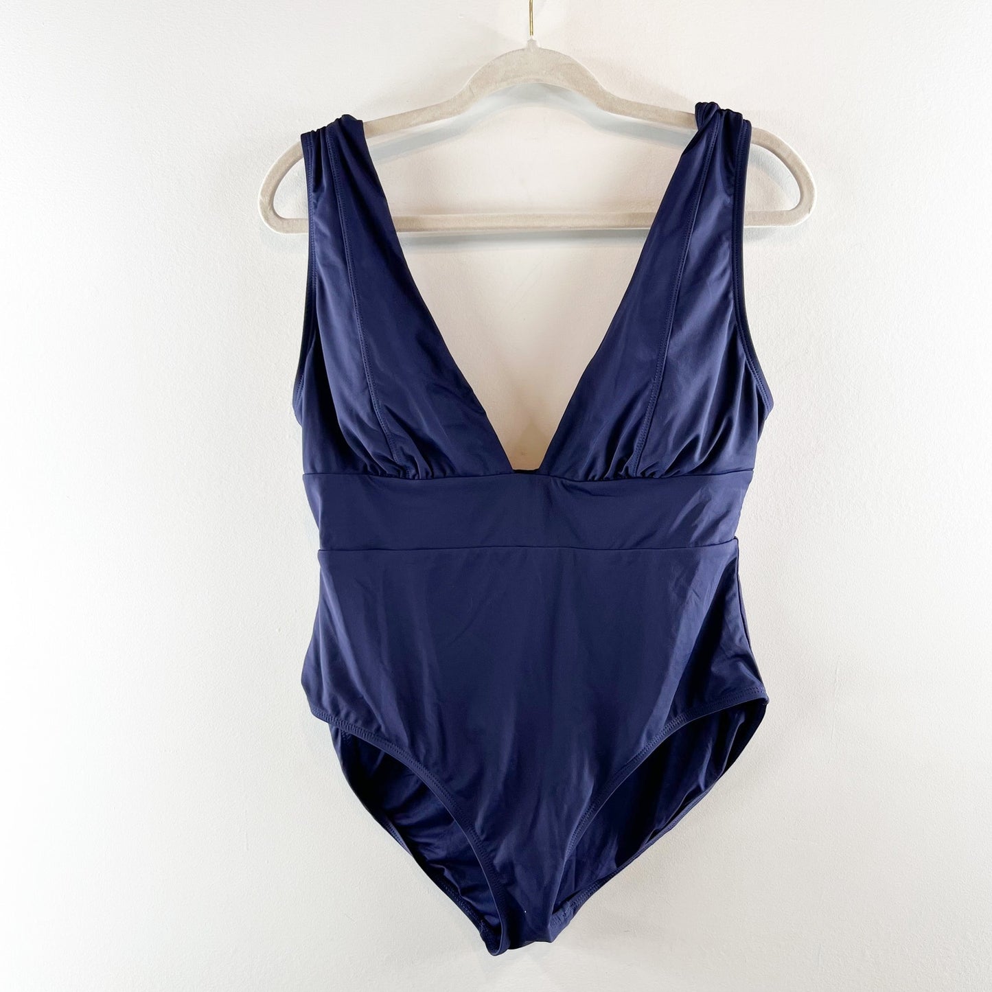 Andie Mykonos Plunge V Neck One Piece Swimsuit Navy Blue Large
