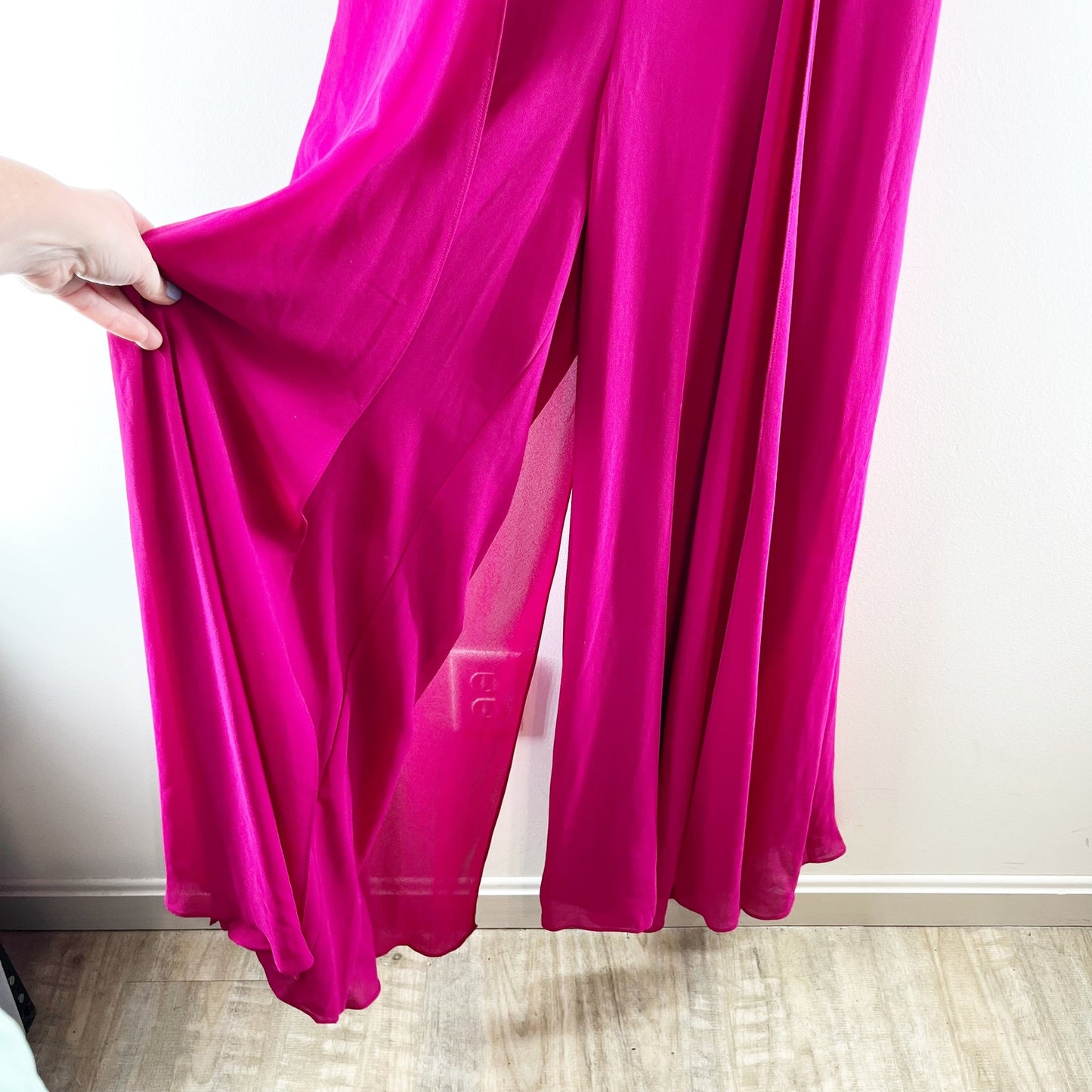 Marina Wide Leg Slit One Piece Jumpsuit With Illusion Skirt Magenta Pink 10