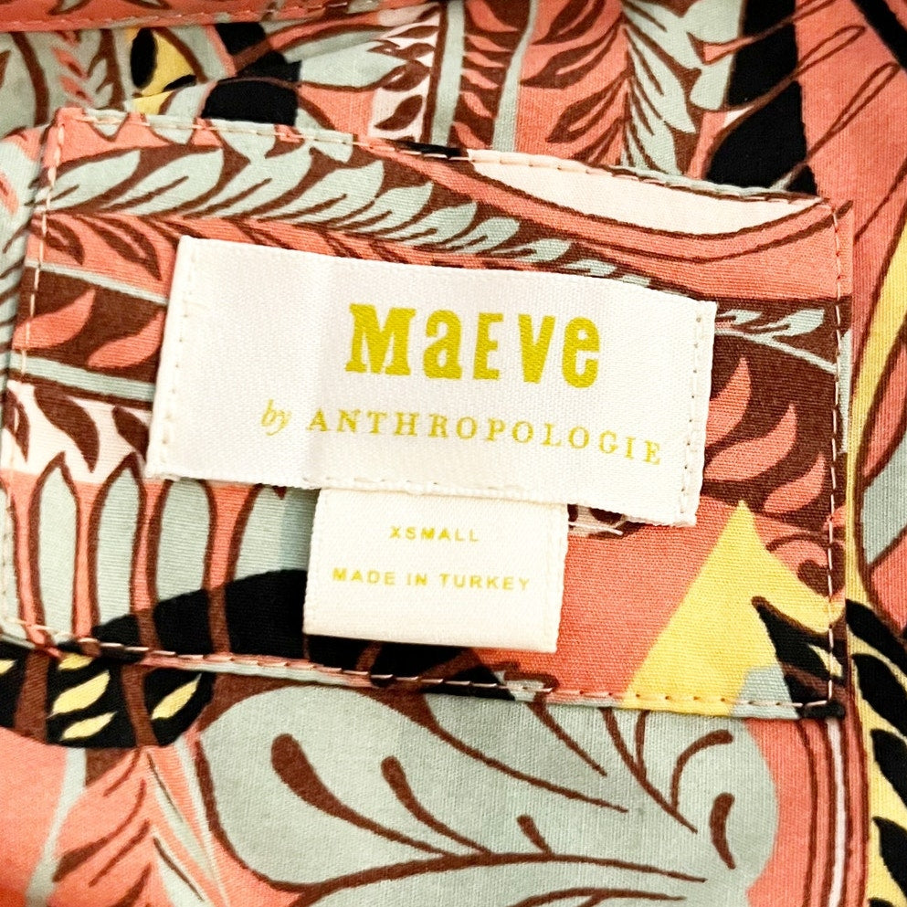 Maeve Anthropologie The Somerset Short Sleeve Cotton Maxi Dress Floral Brown XS