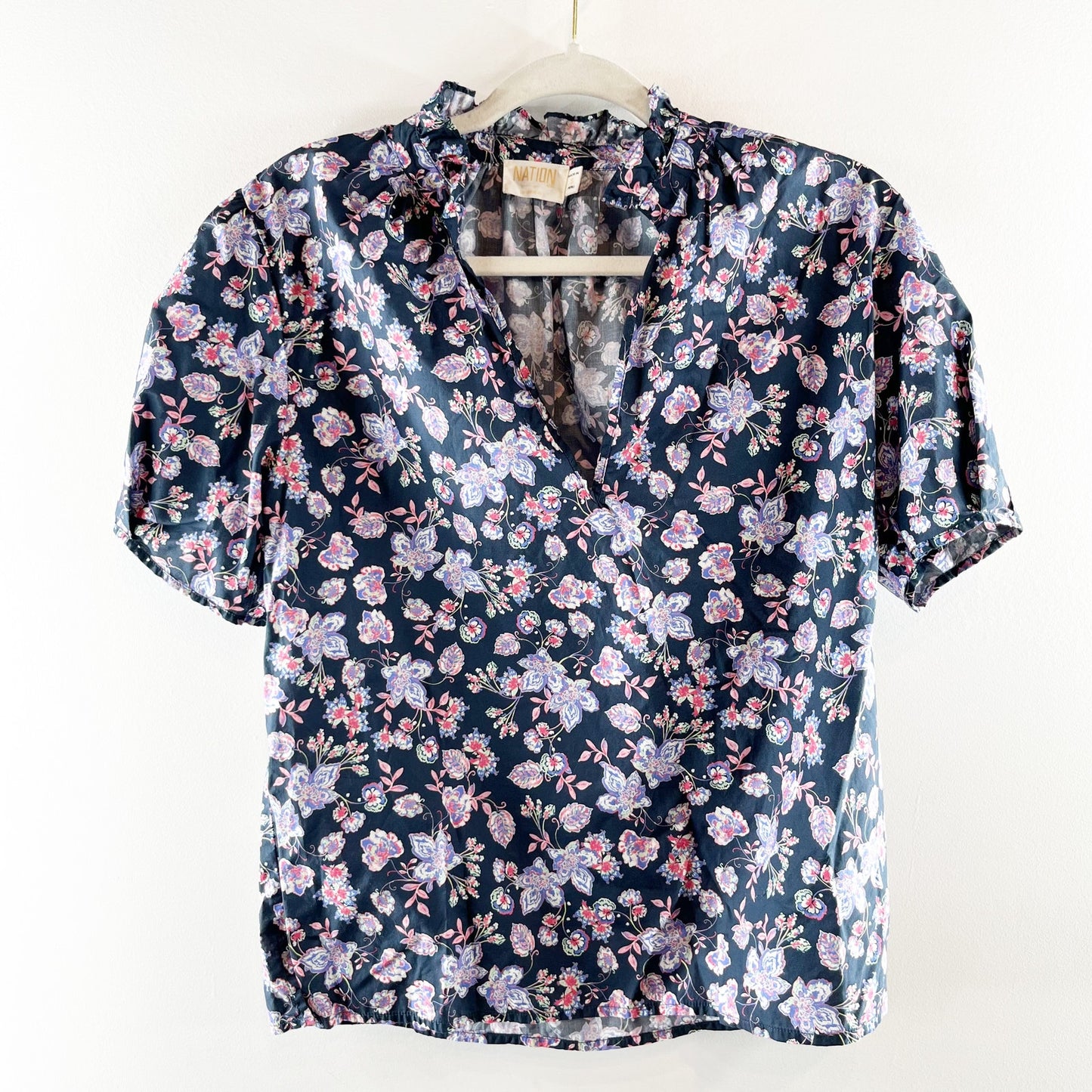 Nation LTD Rosanna Floral Print Puff Sleeve Blouse in Midsummer Blue Small