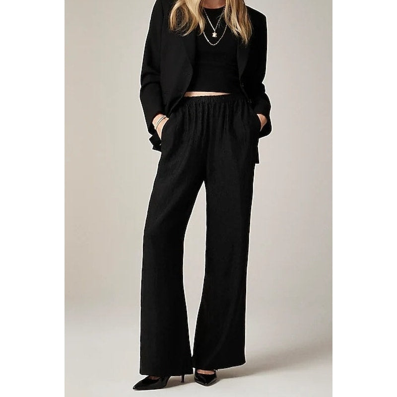 J. Crew Stratus Wide Leg Pants in Textured Satin Black Large