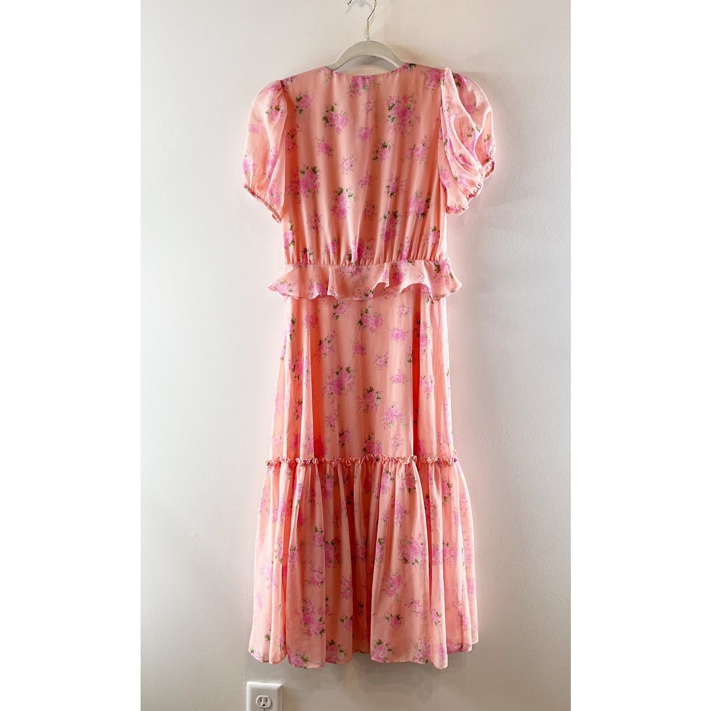 LoveShackFancy x Target Short Sleeve Floral Tiered Ruffle Midi Dress Pink 4