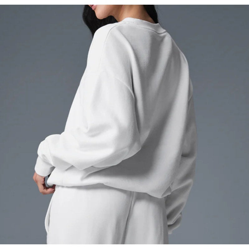 Alo Yoga Accolade Crewneck Oversized Pullover Sweatshirt White XS