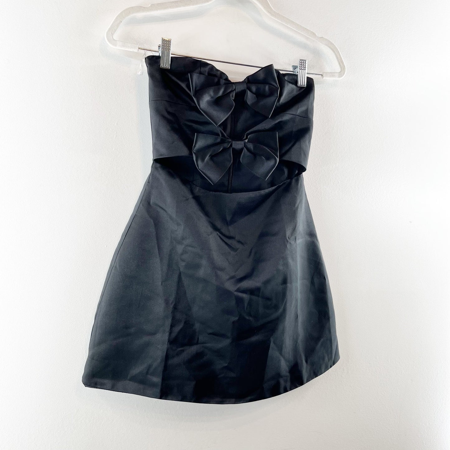 Peppermayo Girl Crush Bow Strapless Cutout Flared Mini Dress Black 2