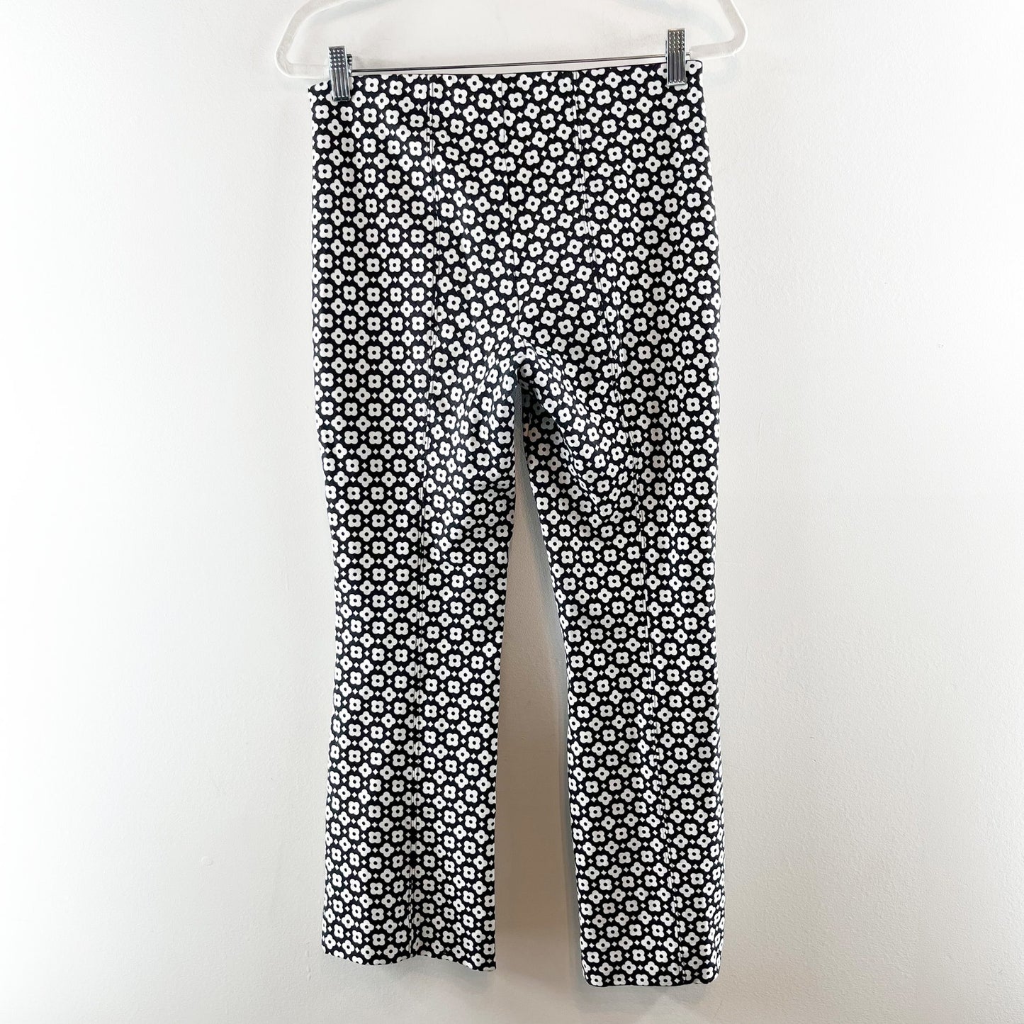 Maeve Anthropologie Kick Flare Daisy Printed Pull On Pants Black White Small