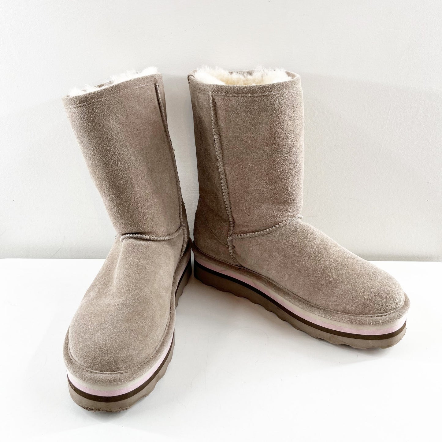 Bearpaw Retro Elle Platform Shearling Lined Mid Calf Boots Beige Tan 10