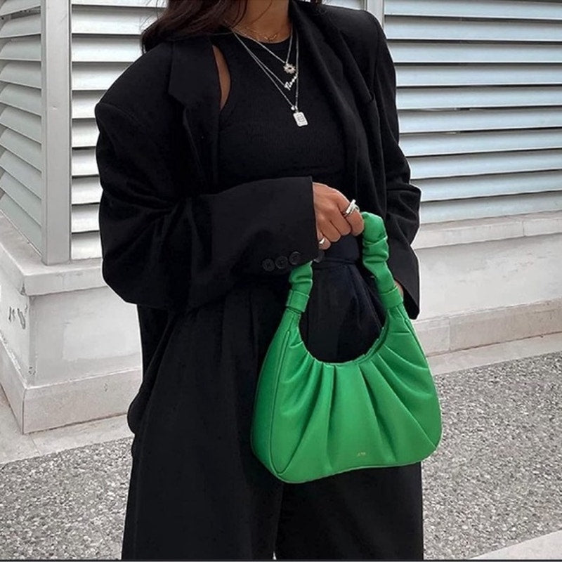 JW PEI Gabbi Ruched Vegan Leather Shoulder Bag Purse Grass Green