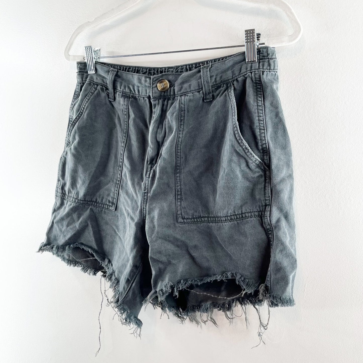 Aerie The Adventure High Rise Raw Hem Shorts Washed Black Small