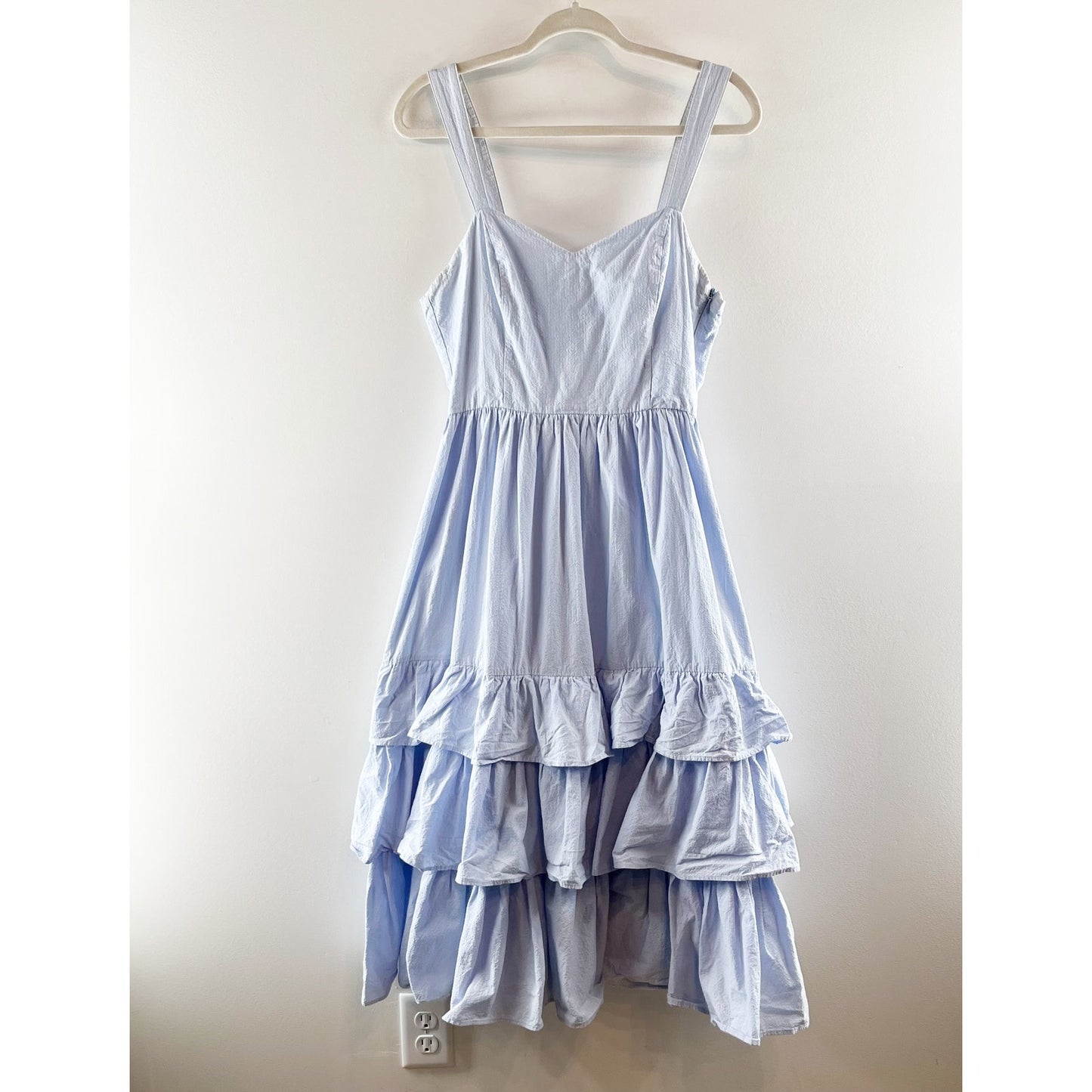 H&M Cotton Poplin Tiered Ruffle Midi Dress Powder Light Blue 10