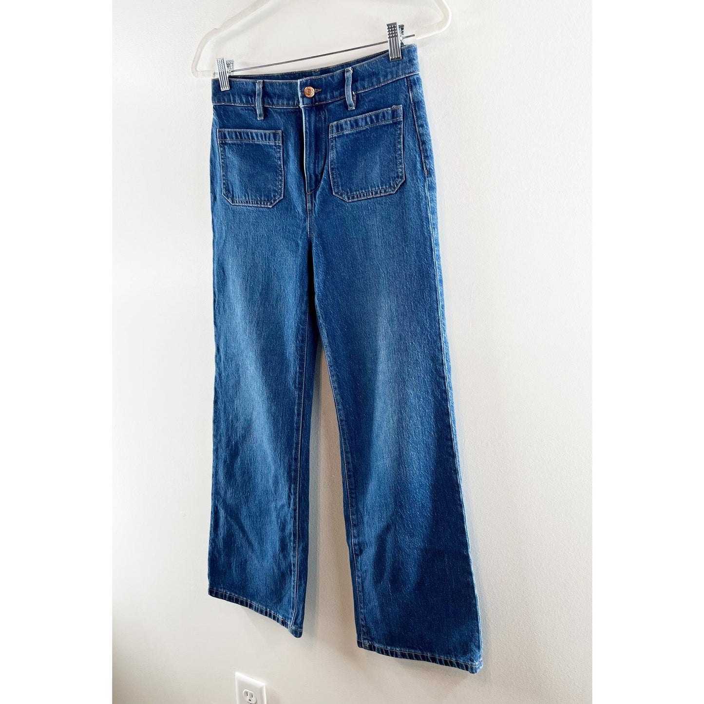 LOFT High Waisted Patch Pocket Wide Leg Jeans Blue 26 / 2