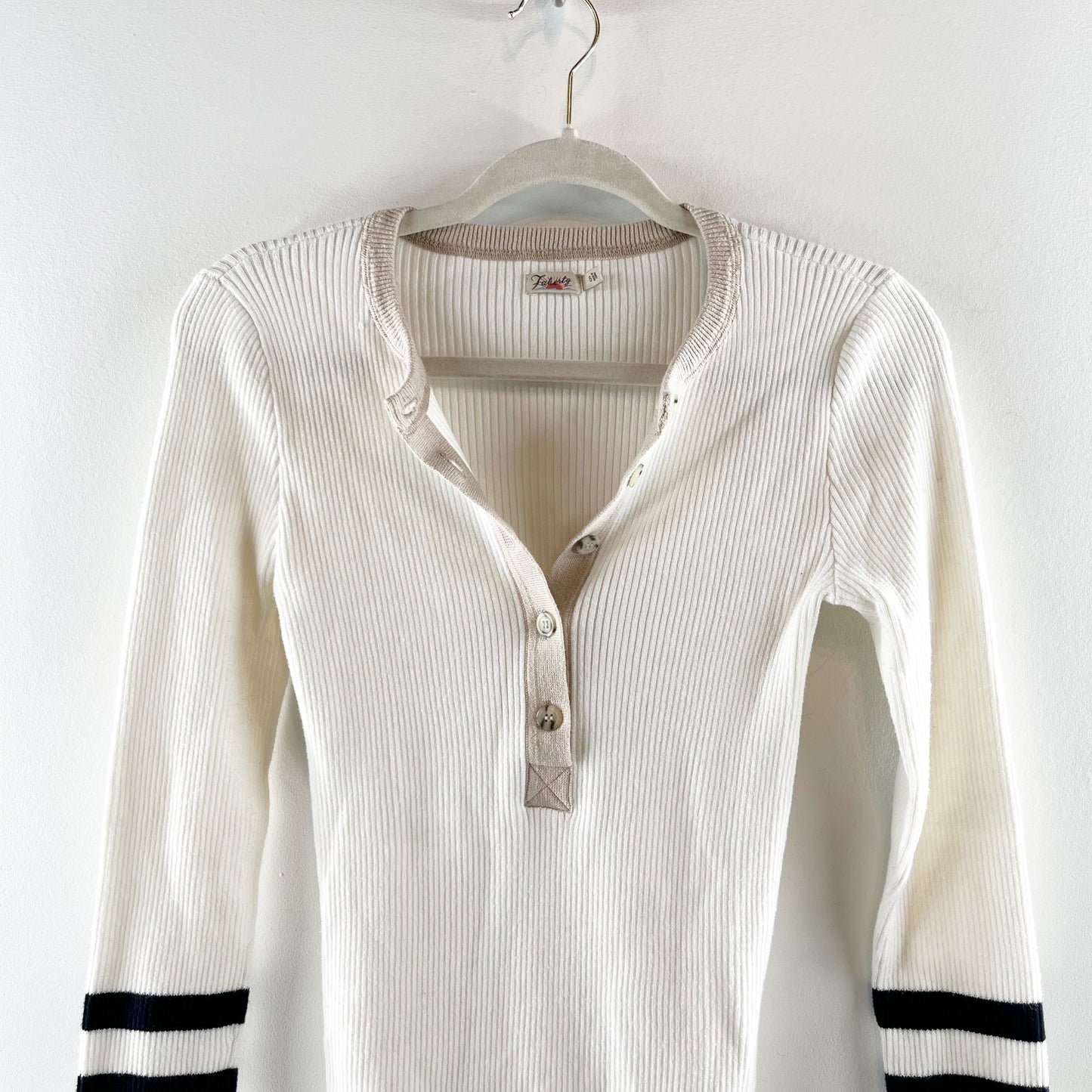 Faherty Mikki Henley Ribbed Cotton Cashmere Sweater Top White Small