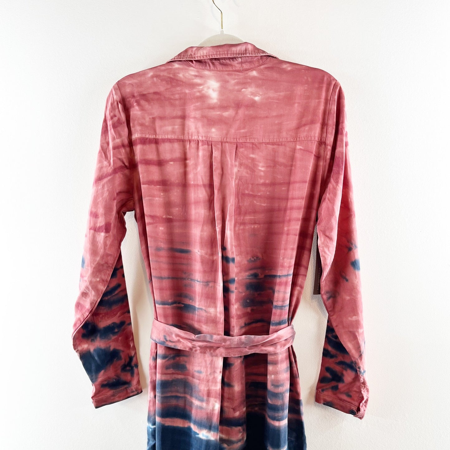 Cloth & Stone Claudia Tie Dye Long Sleeve Maxi Shirtdress Red Blue Medium