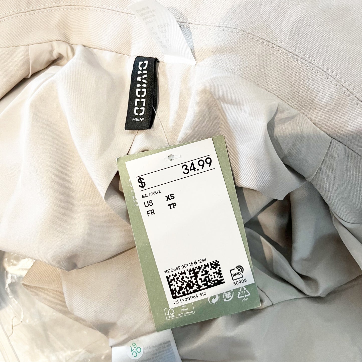 H&M Cropped Blazer Jacket Grey Tan XS