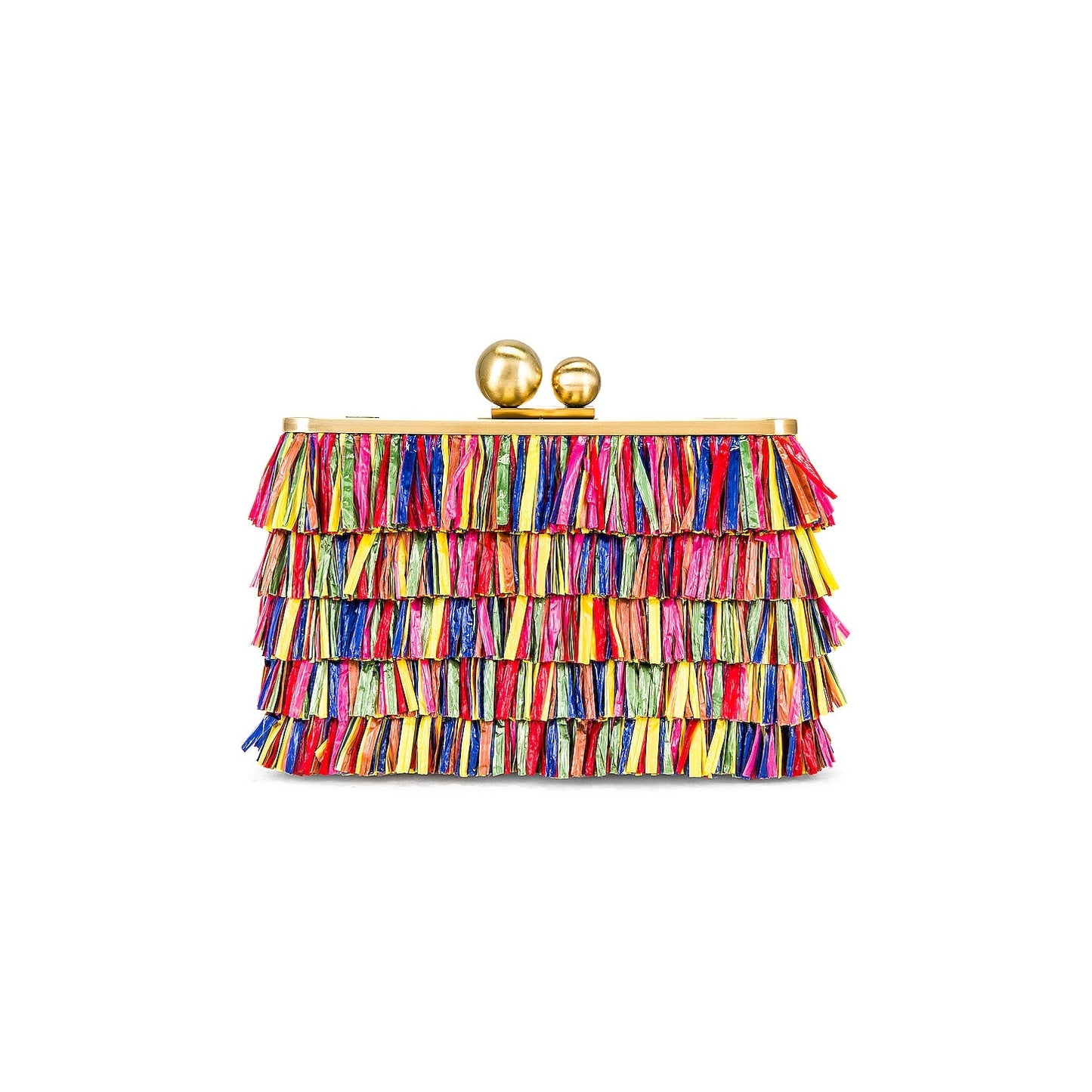 Olga Berg Carlita Carnivale Clutch Chain Crossbody Fringe Straw Bag Purse