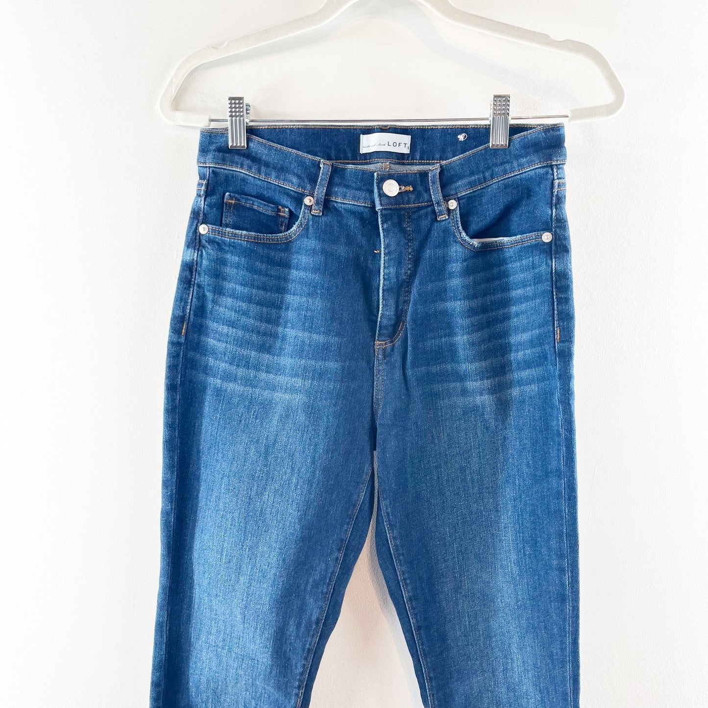 LOFT Fresh Cut High Rise Kick Crop Jeans in Pure Dark Indigo Wash Blue 4