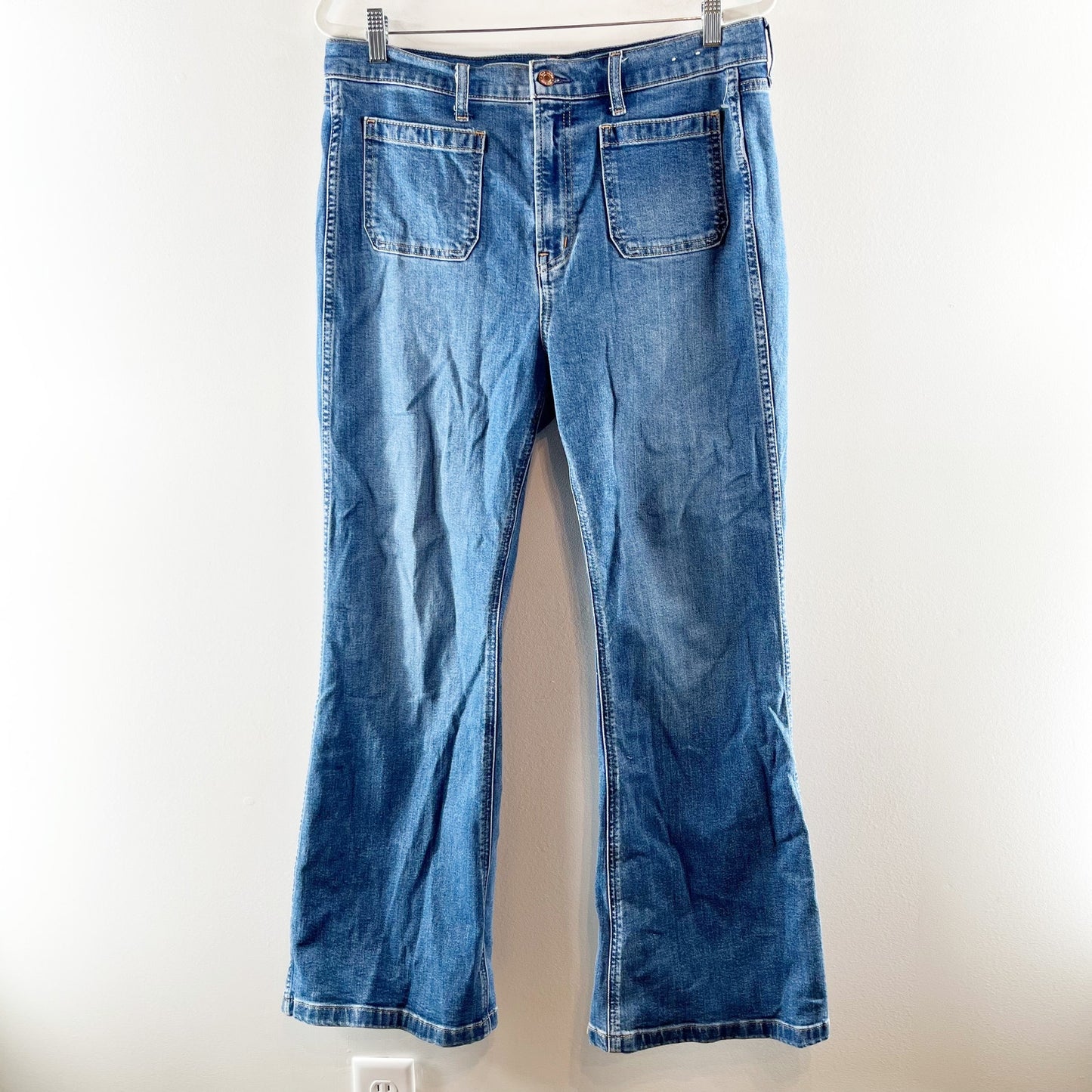 GAP High Rise 70's Flare Patch Pocket Jeans Blue 14 Petite