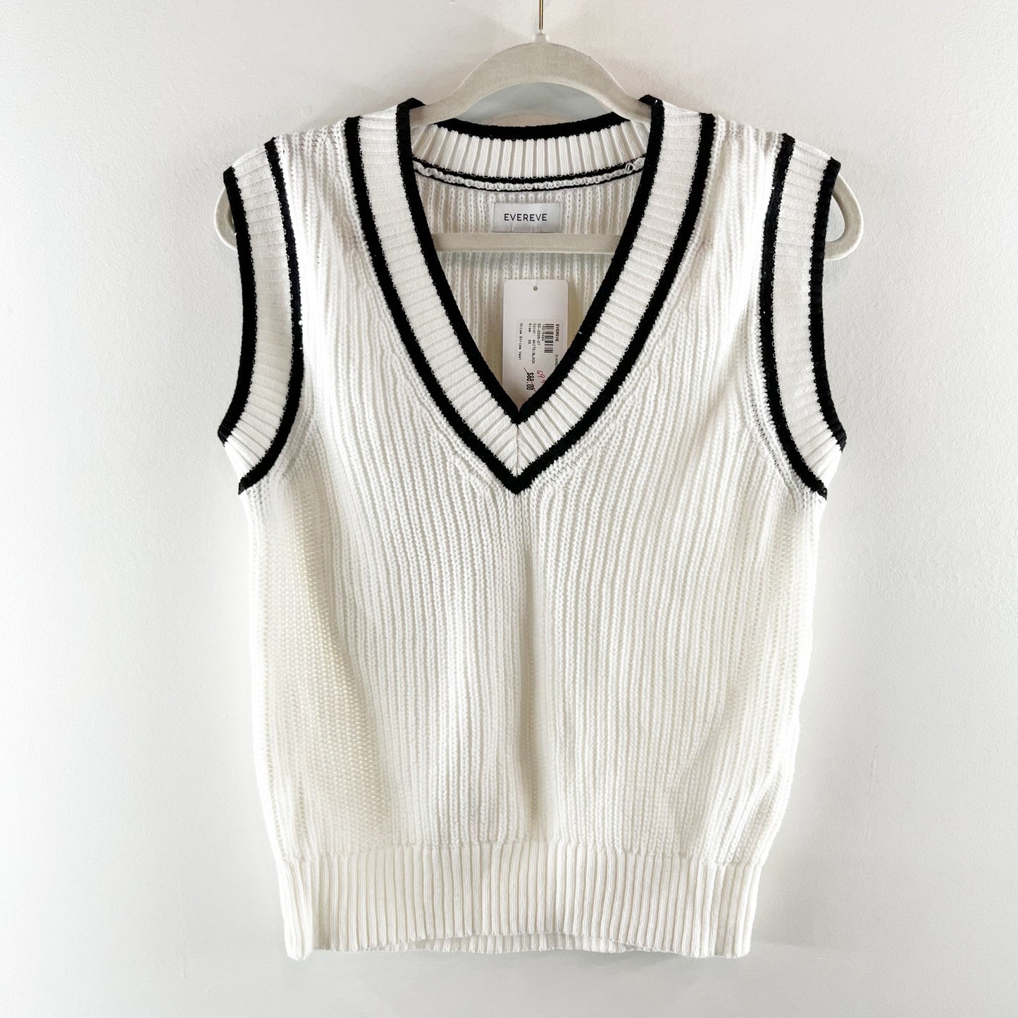 Evereve Chloe V Neck Sleeveless Sweater Stripe Vest White Black XS