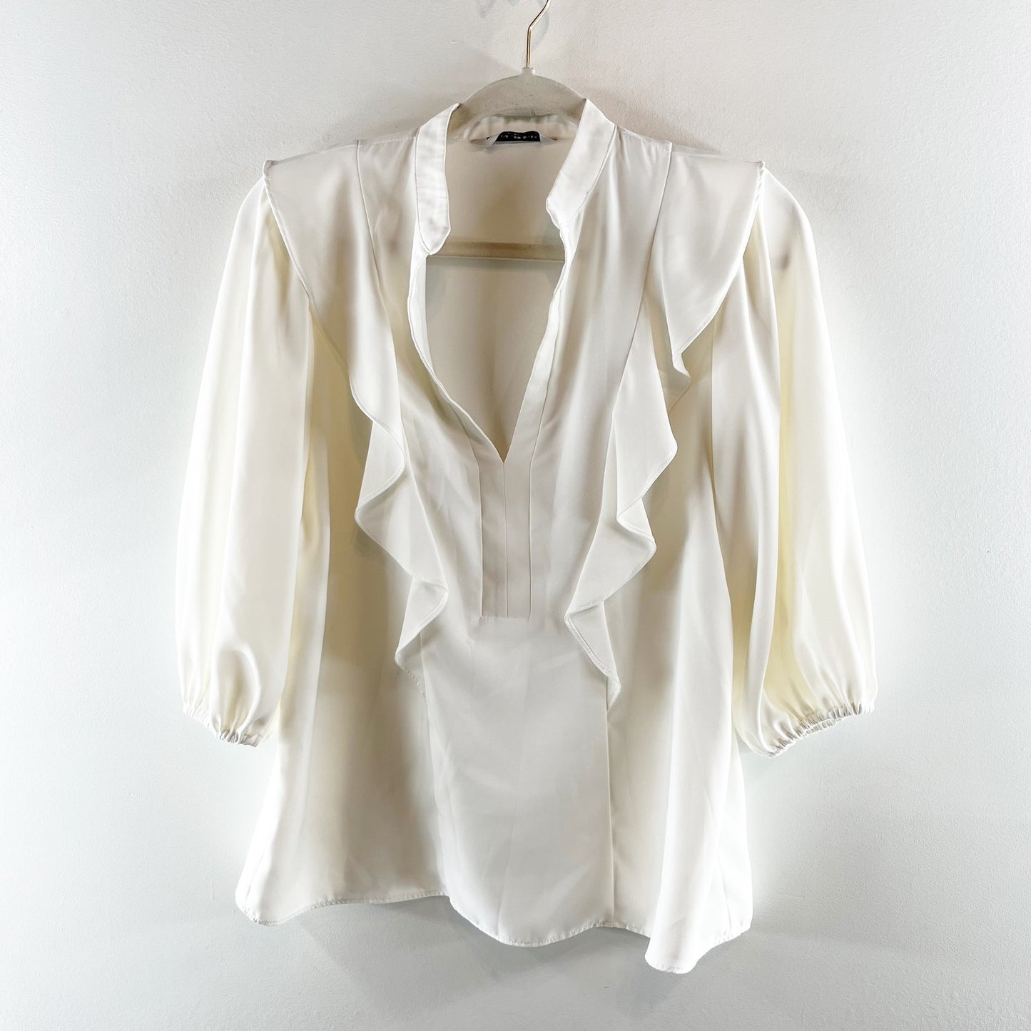 Amanda Uprichard 3/4 Sleeve Ruffle Trim Blouse Top White XS