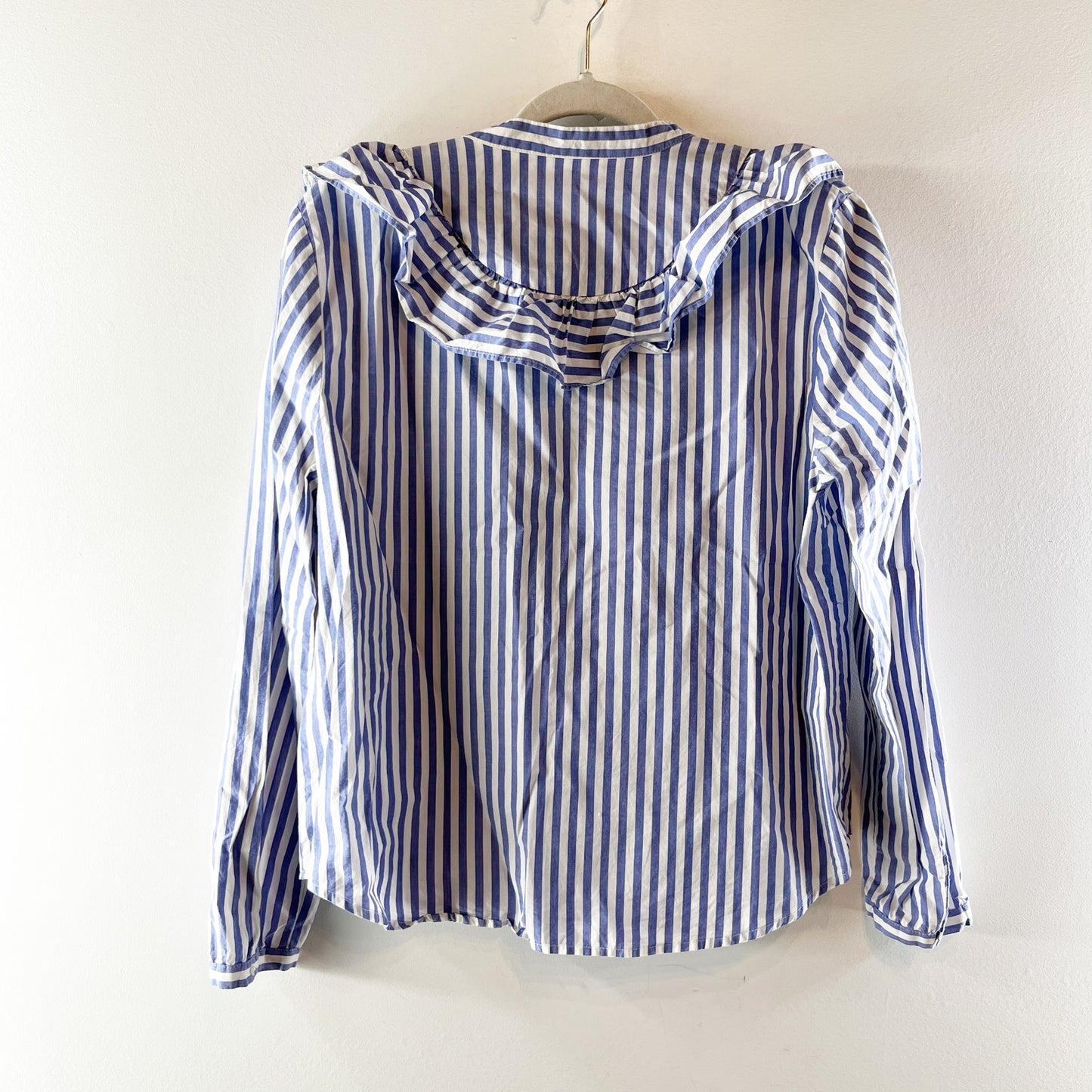 Madewell Long Sleeve Cotton Ruffle Button Up Whitney Top Blouse Blue White XL
