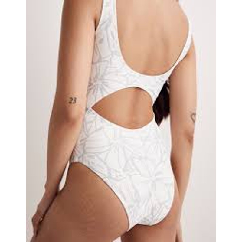 Madewell Square-Neck Tank One-Piece Swimsuit Lighthouse Cool Fog White Medium