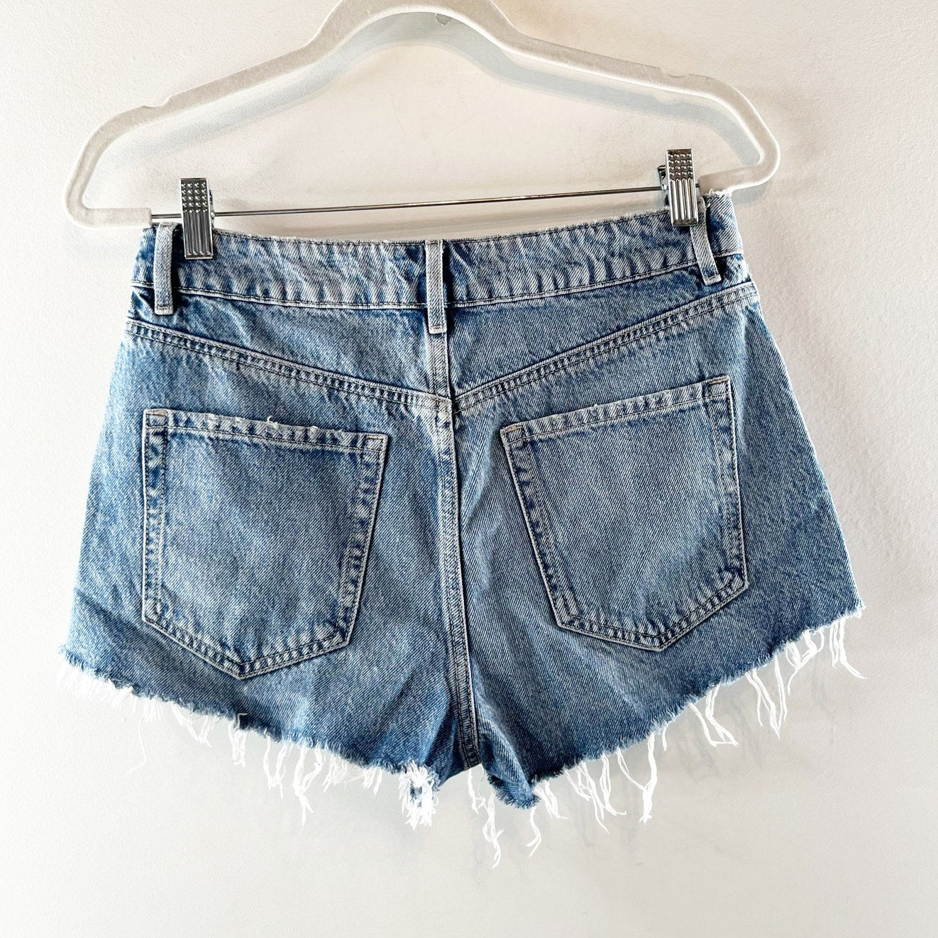Garage Denim Mini Cheeky Festival Frayed Raw Hem Jean Shorts Blue 27