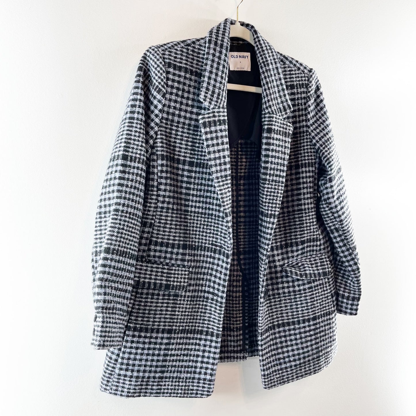 Old Navy Soft Brushed Oversized Single Breasted Plaid Blazer Jacket Gray Small