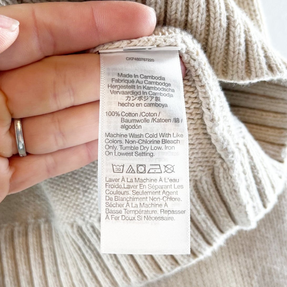 Madewell Rolled Neck Long Sleeve Cotton Sweater Beige Tan XS