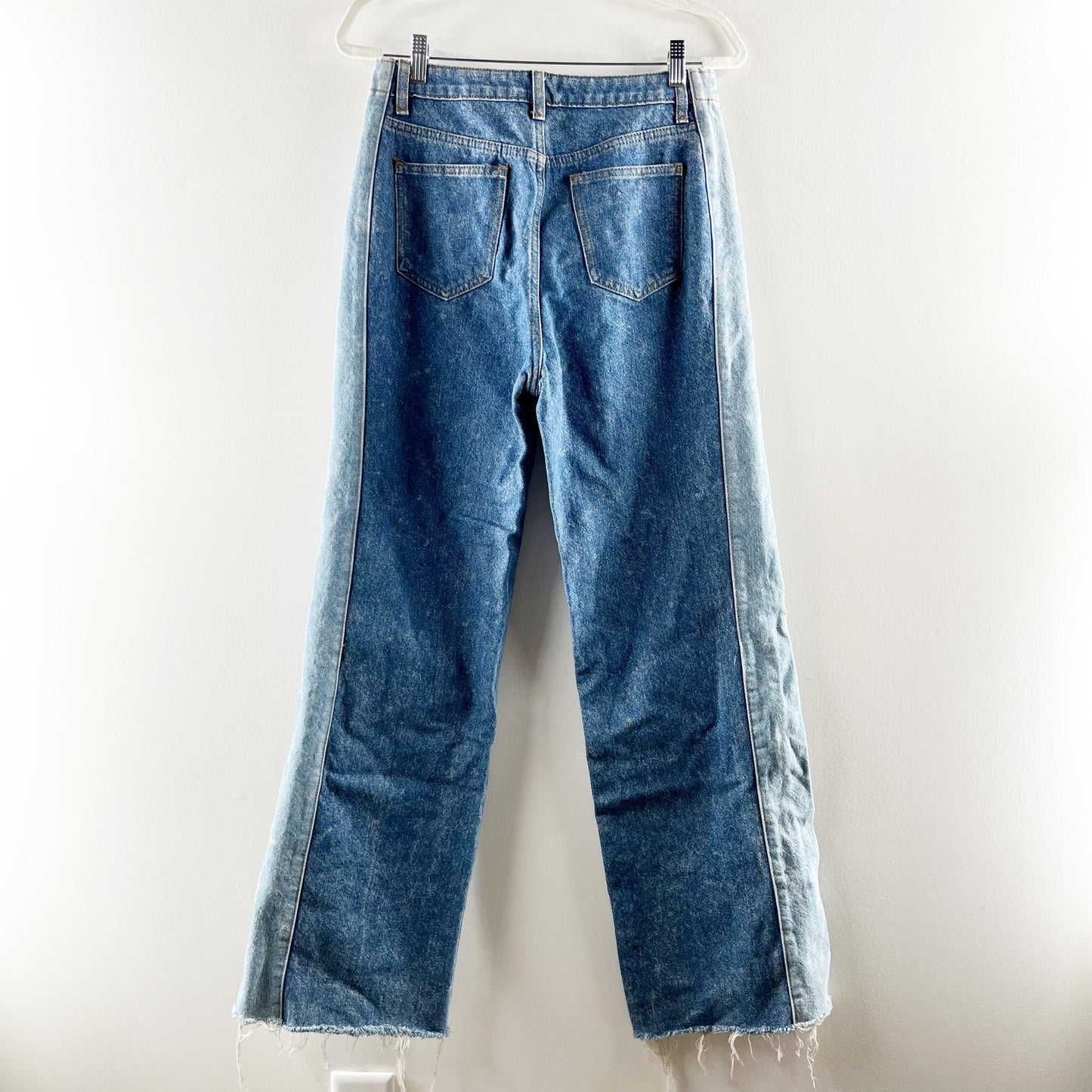 Signature 8 Two-Tone Cotton High Waisted Straight Leg Jeans Blue Large