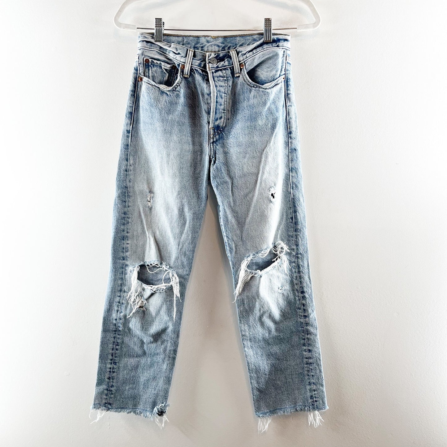 Levi's Premium Distressed Denim Frayed Hem Wedgie Straight Jean Lost Inside 27