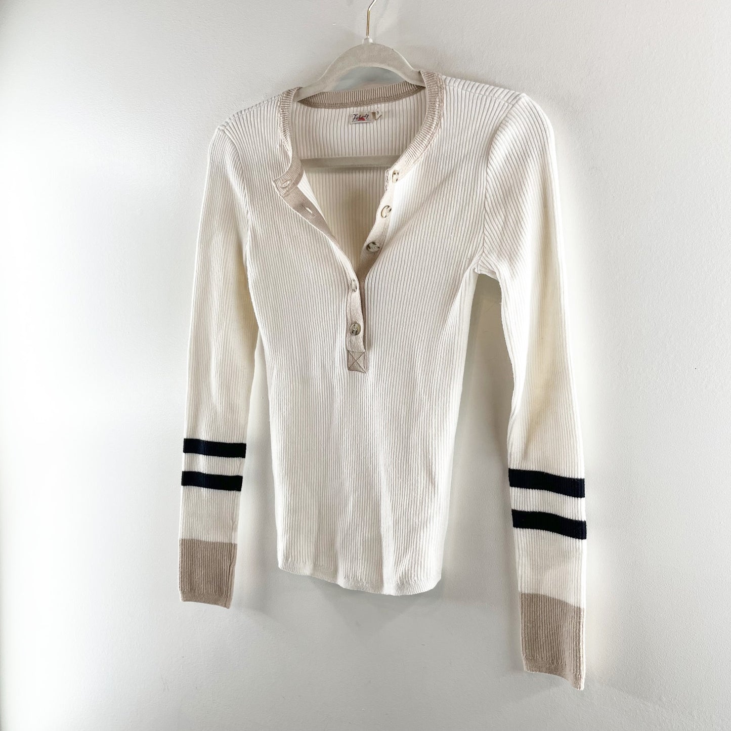 Faherty Mikki Henley Ribbed Cotton Cashmere Sweater Top White Small