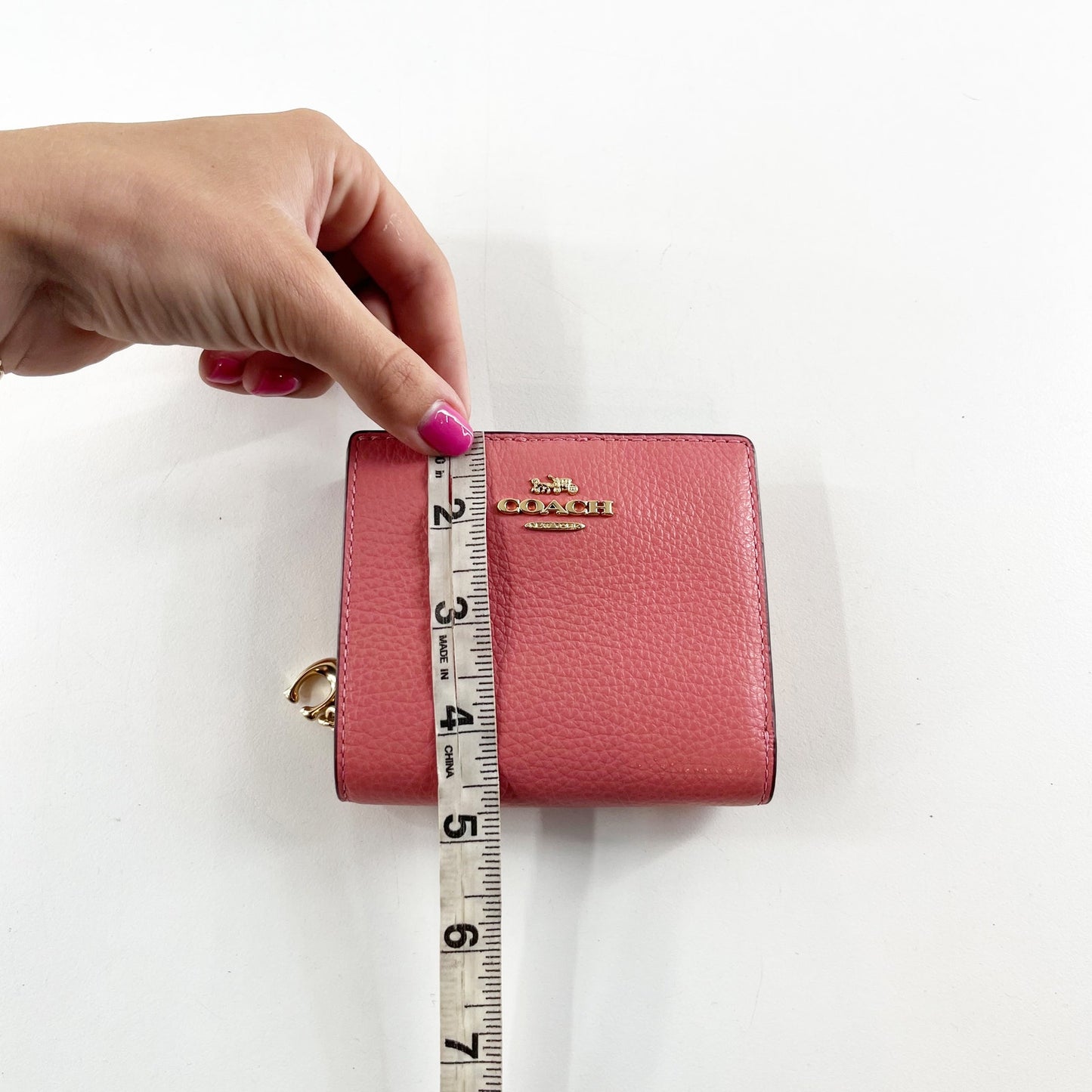 Coach Pebbled Leather Small Corner Zip Bi-Fold Wallet Pink