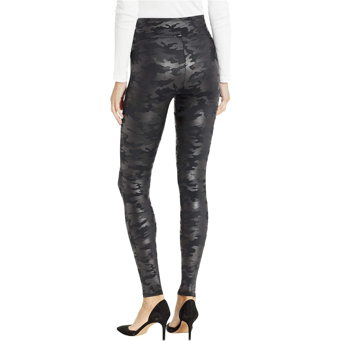 SPANX Pull On High Waisted Faux Leather Leggings Matte Black Camo XL