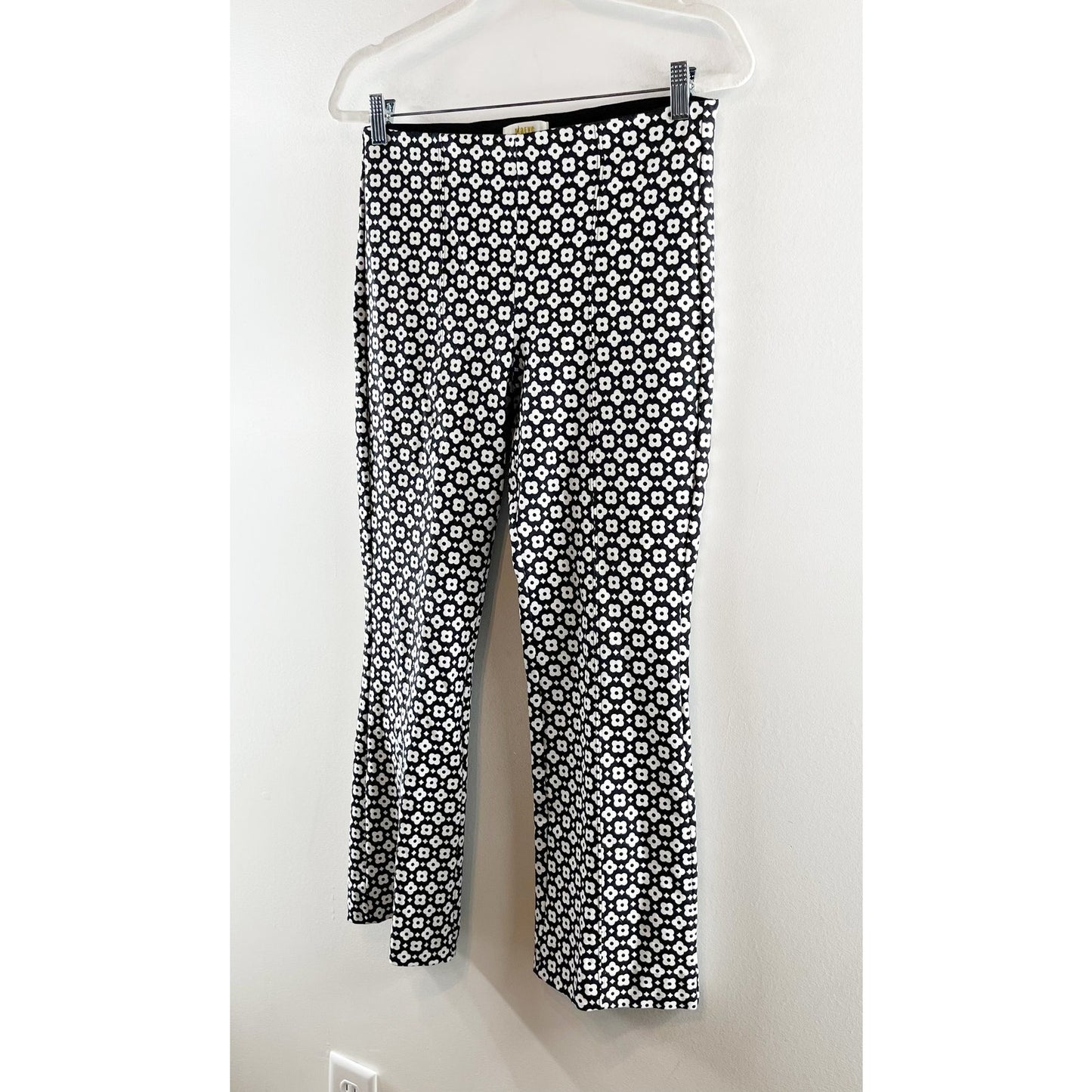 Maeve Anthropologie Kick Flare Daisy Printed Pull On Pants Black White Small