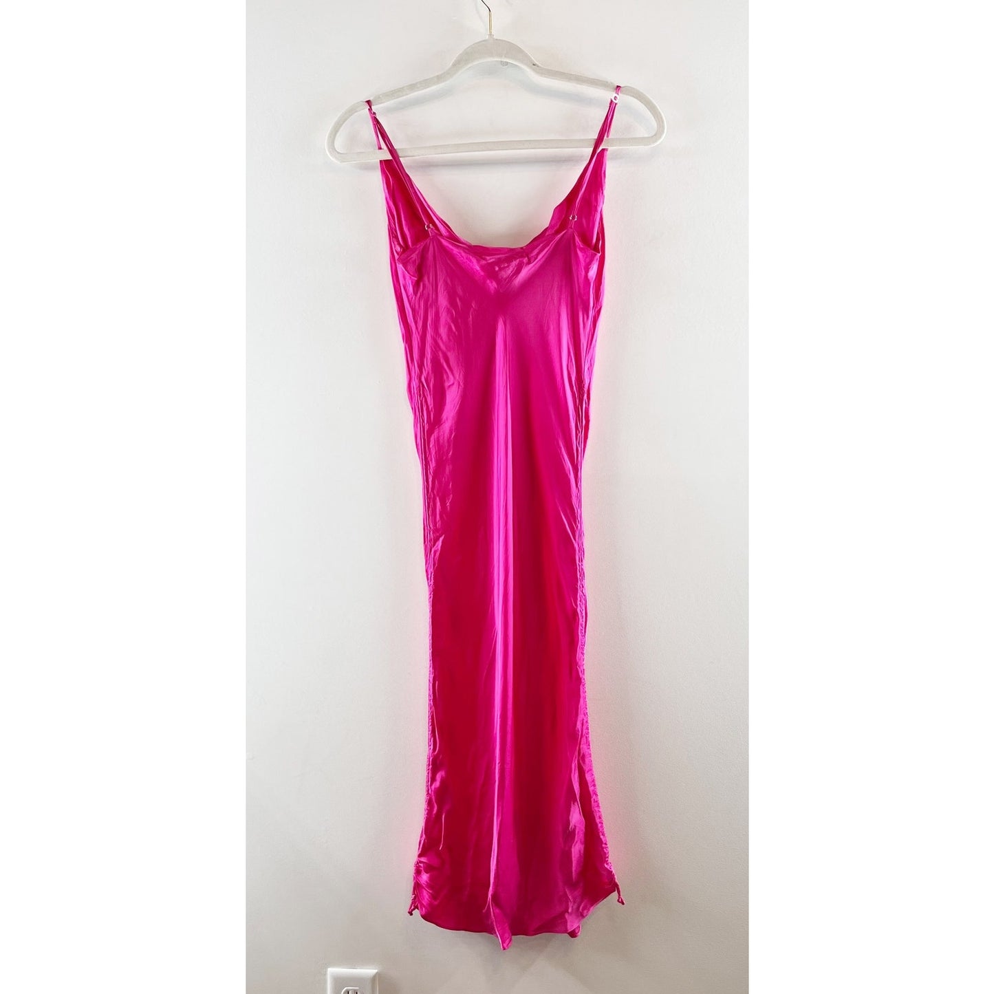 Wilfred Satin Sleeveless Spaghetti Strap Cowl Neck Midi Slip Dress Pink Small