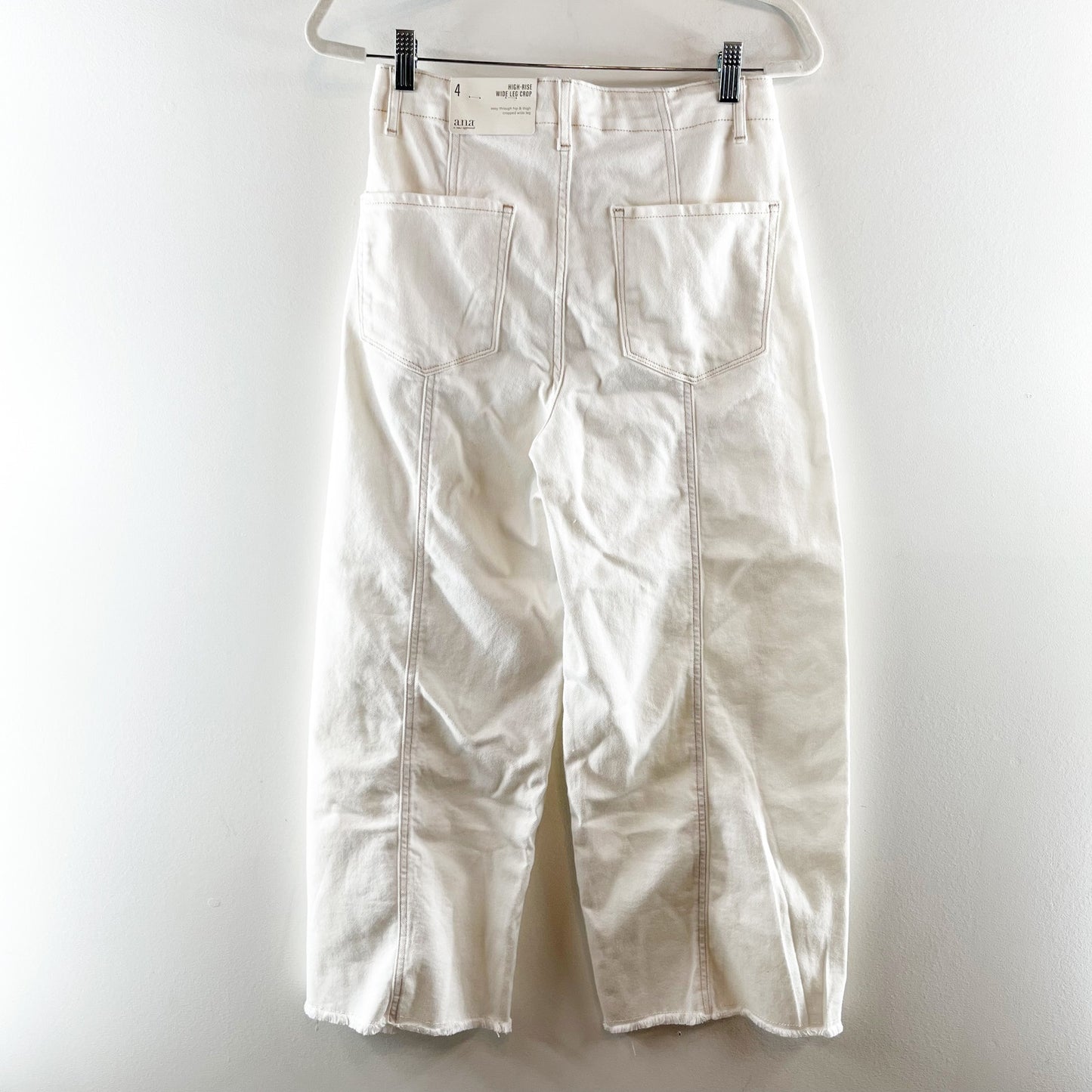 A.N.A High Rise Wide Leg Cropped Soft Barrel Pants White Ecru 4