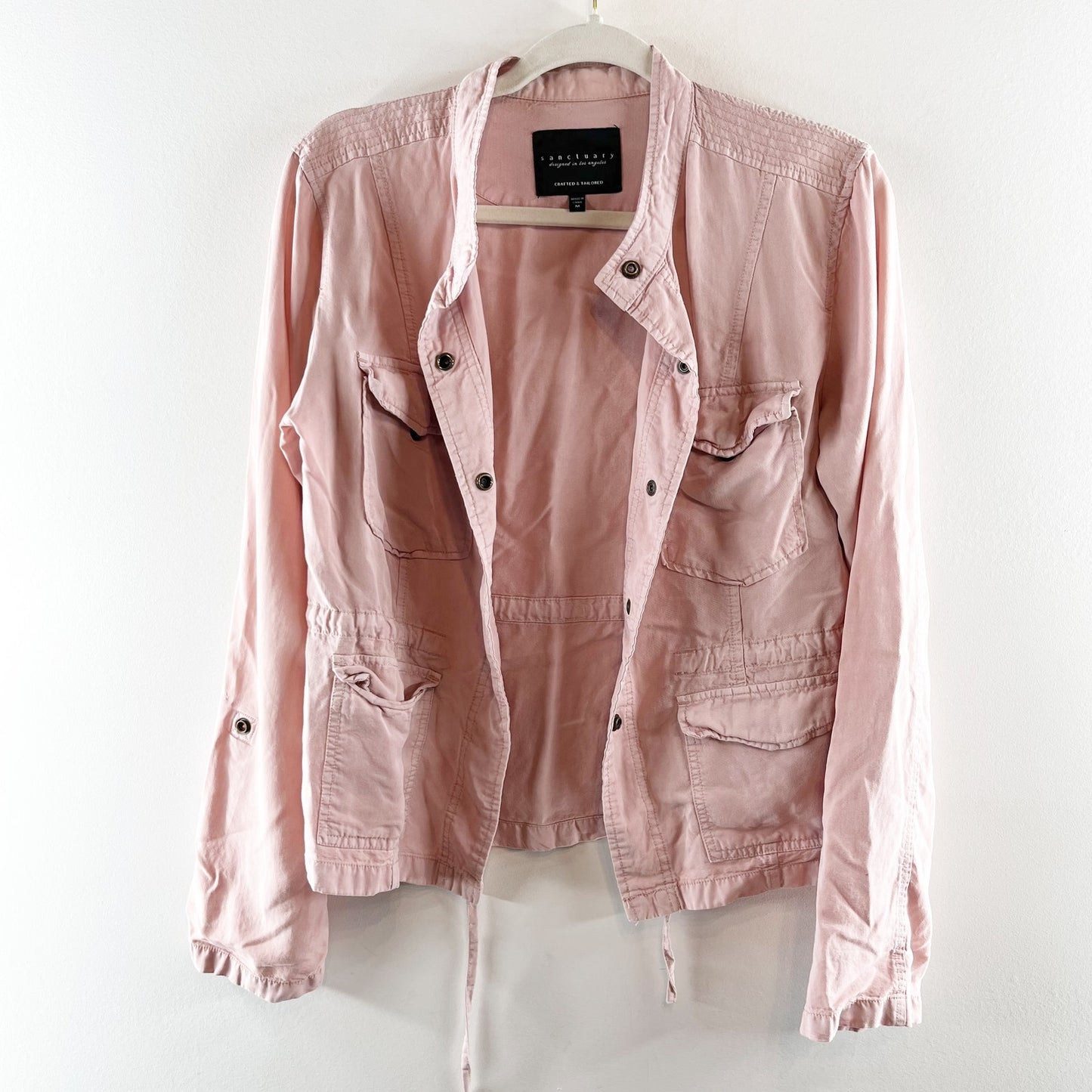 Sanctuary Long Sleeve Button Up Lightweight Utility Jacket Pink Medium