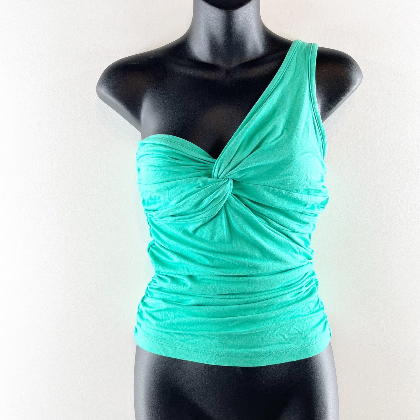 Agolde Domino Twist Front Asymmetric One-Shoulder Tank Top Green Small