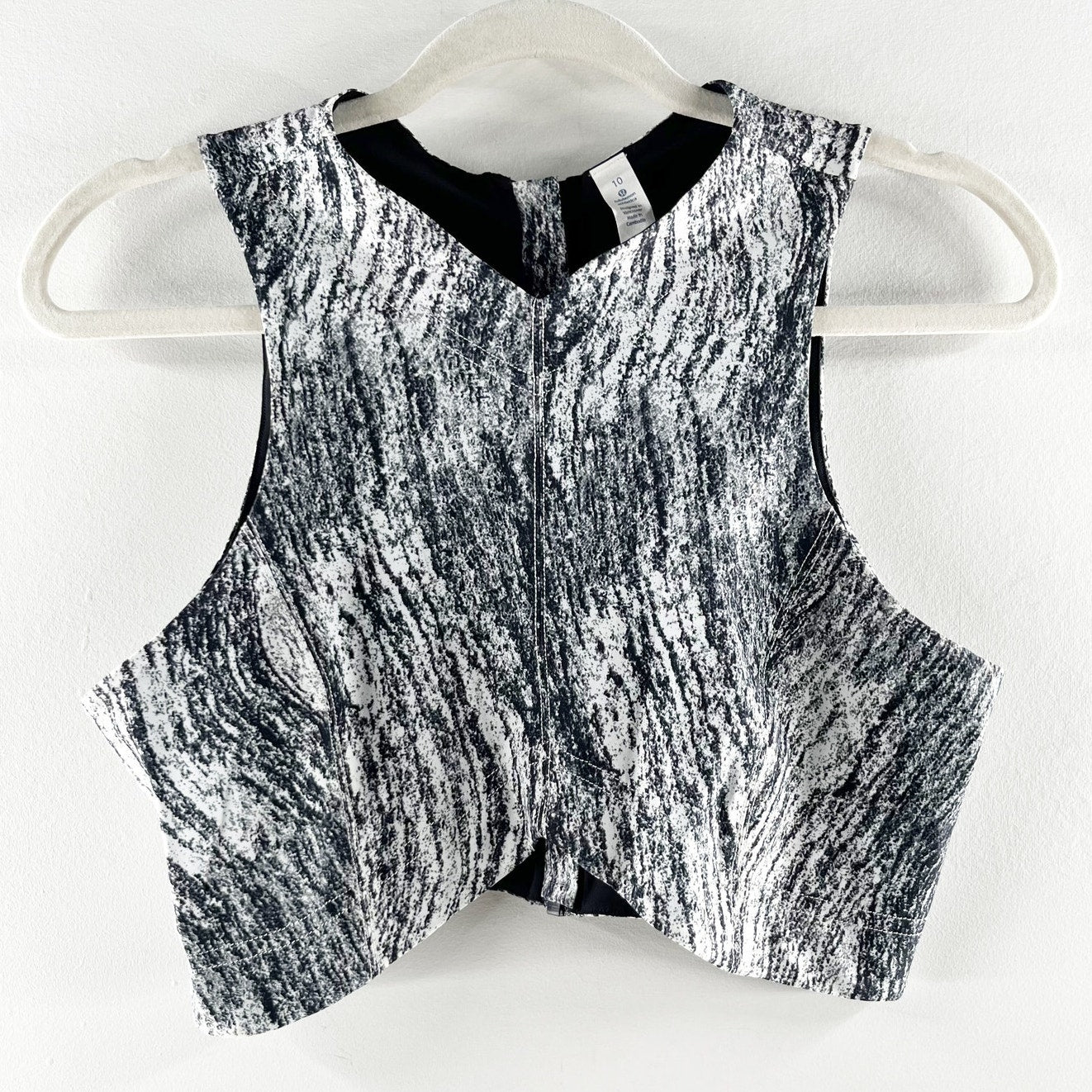 Lululemon Zip Back Crop Sports Bra Workout Top Black White 10