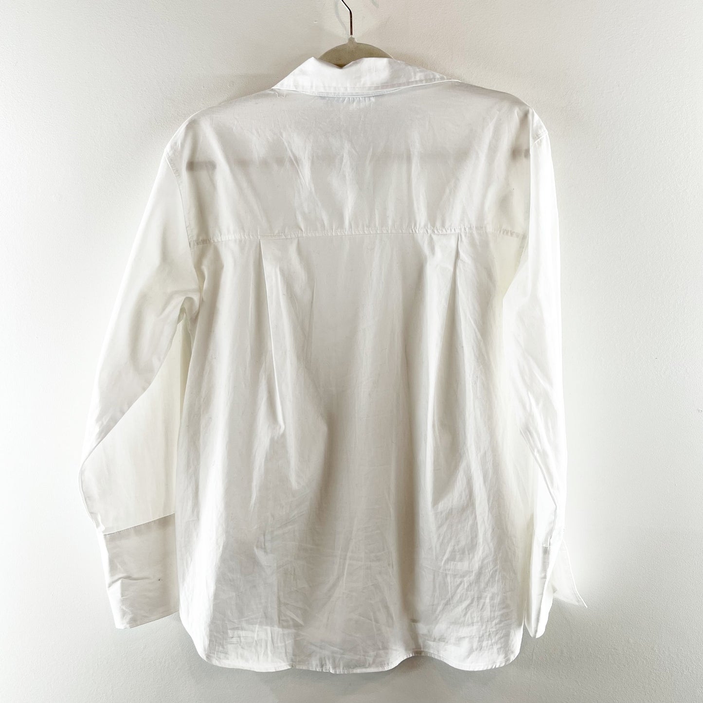 ZARA Rhinestone Trim Crystal Oversized Button Down Shirt White XS