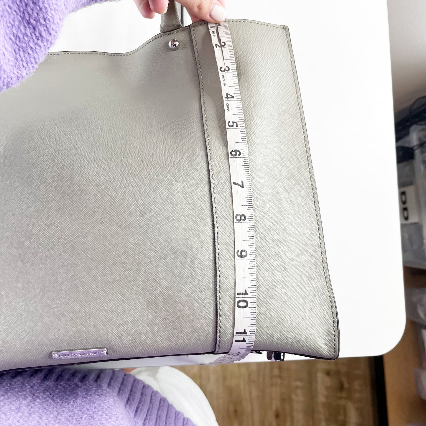 Rebecca Minkoff MAB Leather Square Tote Bag Purse Gray