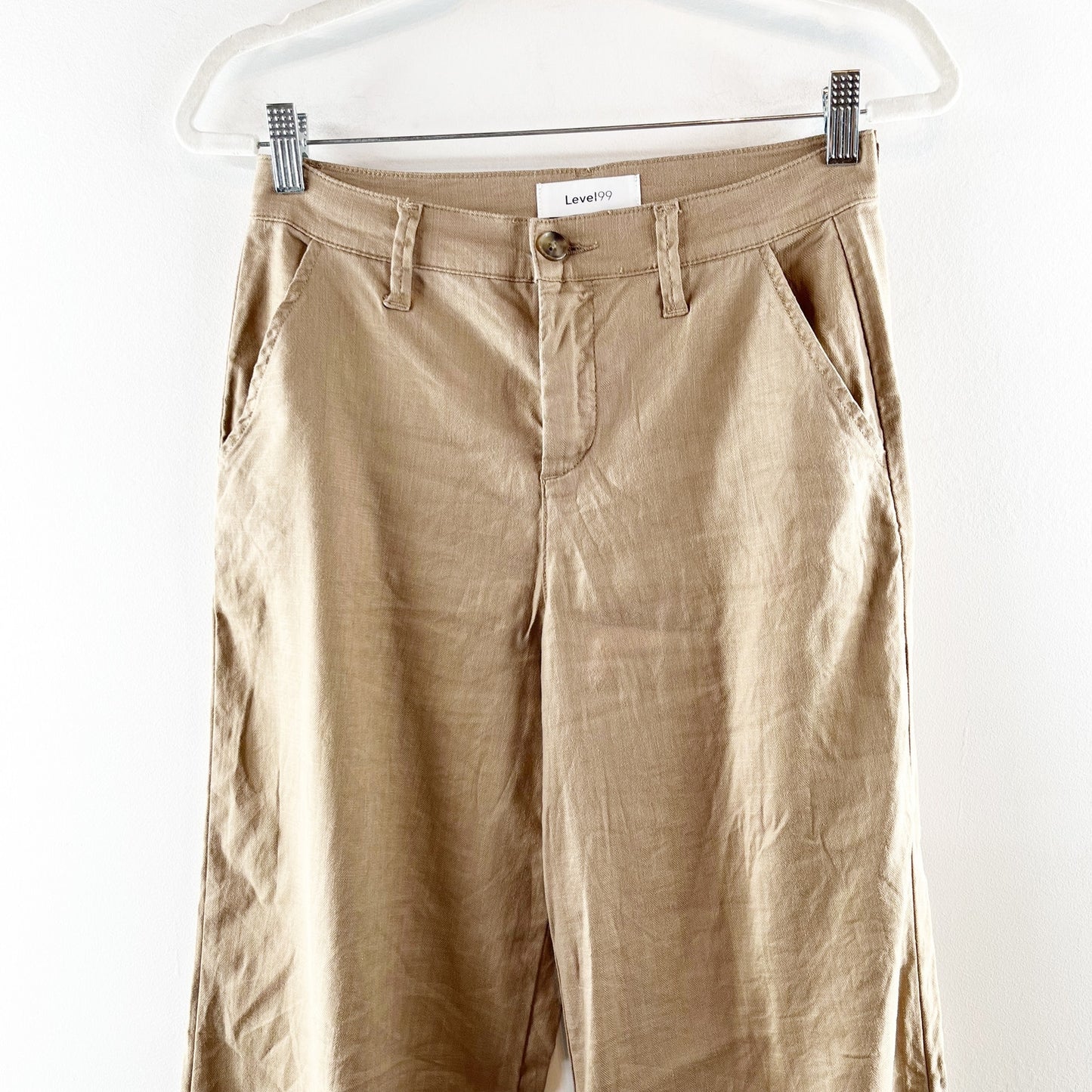 Level 99 Tallulah Linen Blend High Waisted Wide Leg Trouser Pants Sandcastle 26