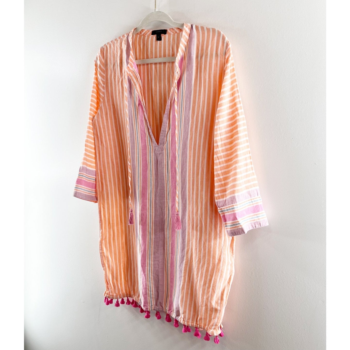 J. Crew Striped Long Sleeve Mini Tunic Beach Cover Up Dress Orange Pink Small