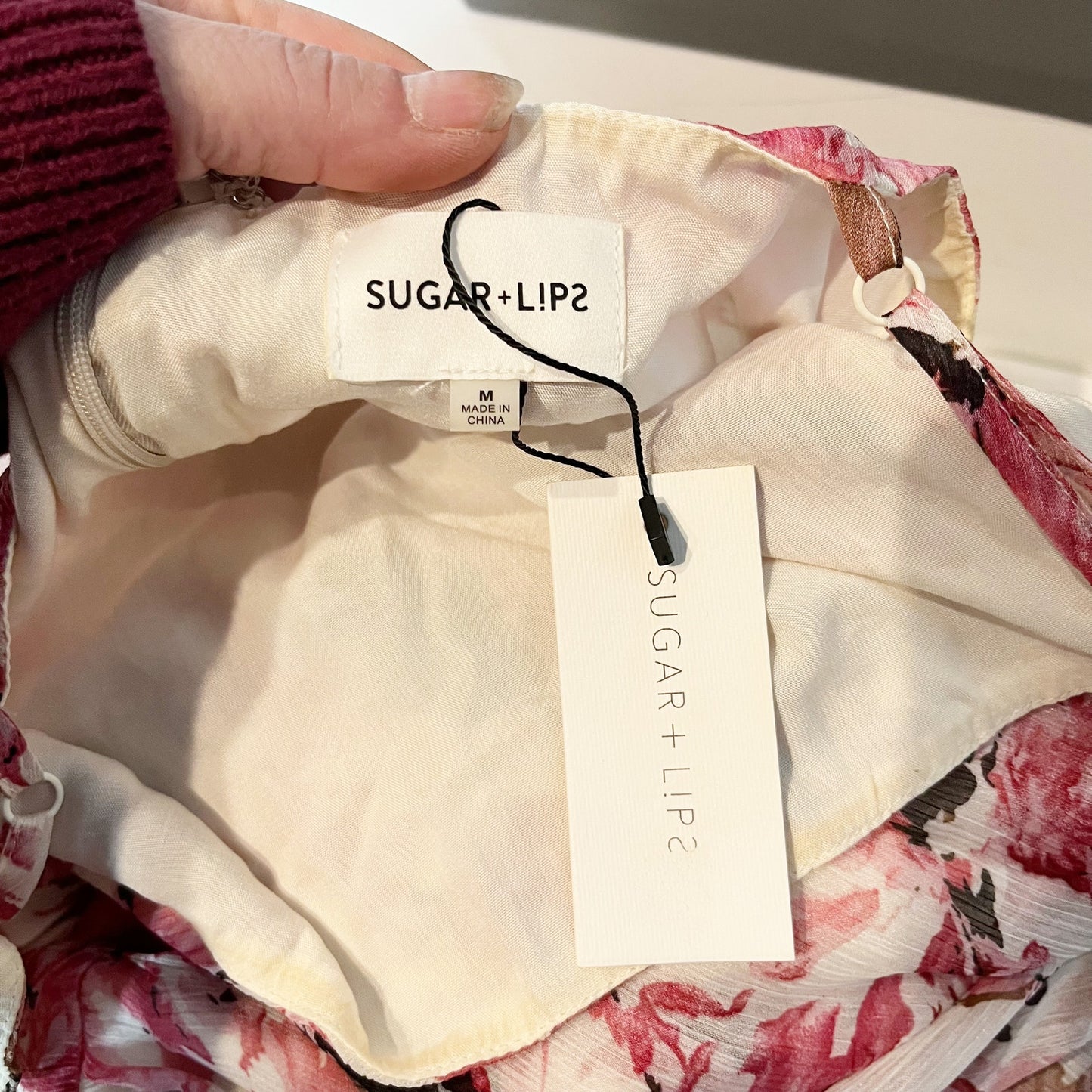 Sugar + Lips Floral Belted Tie Waist Tiered Ruffle Hem Midi Dress Pink Medium