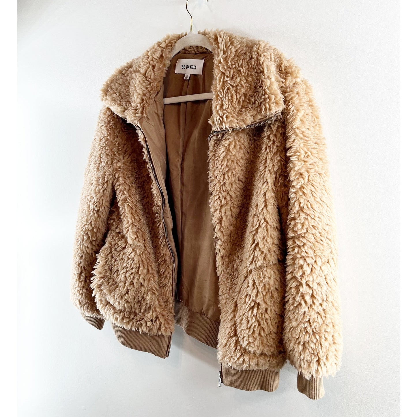 BB Dakota Steve Madden Teddy Or Not Bomber Jacket Camel Tan Medium