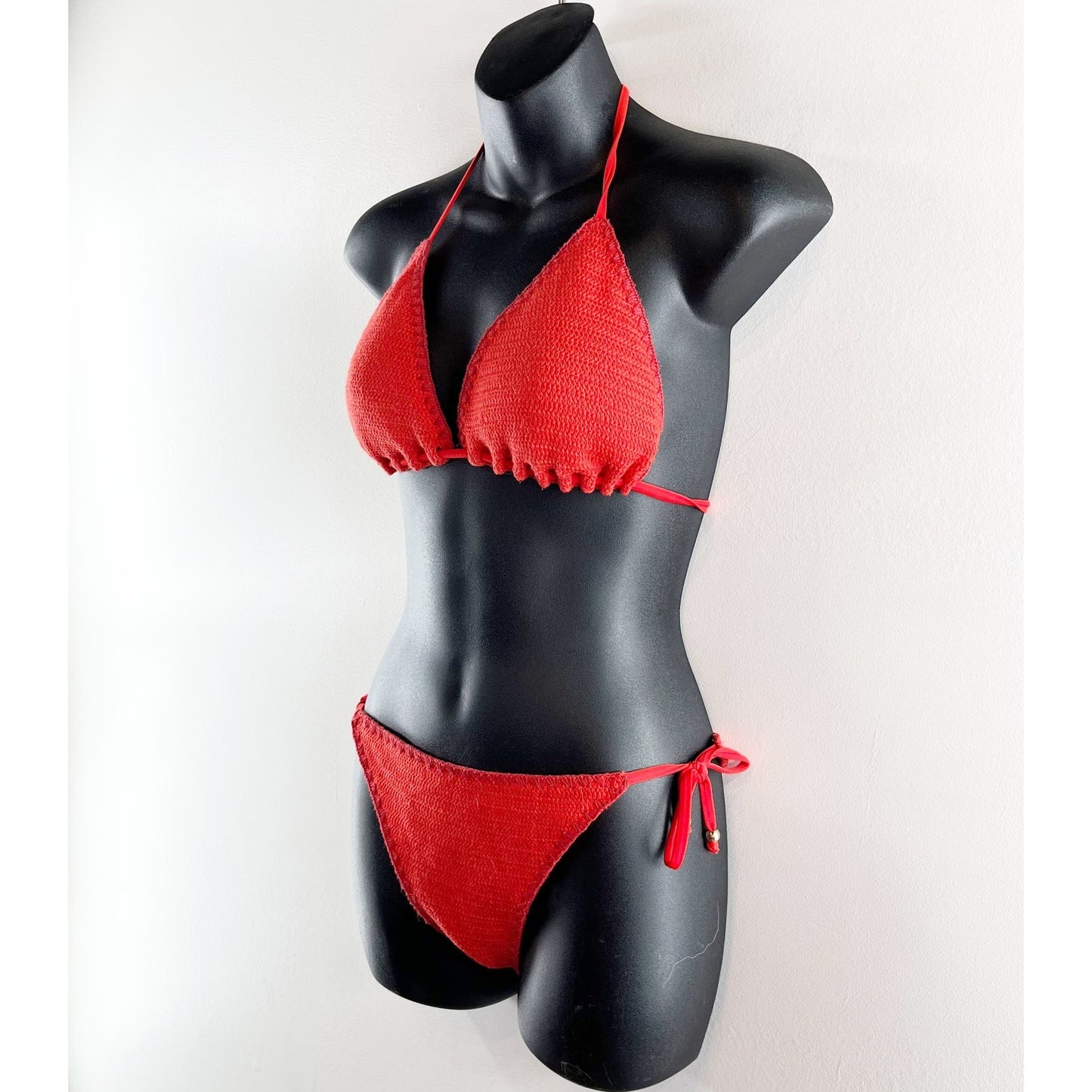 Abercrombie & Fitch Triangle Crochet Two Piece Bikini Swimsuit Red Large